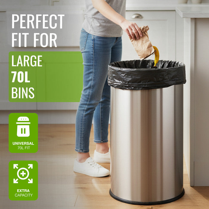 EcoBag - 50 Pack Extra Strong Heavy Duty Refuse Sacks - Recyclable Bin Bags, Leak Resistant, Eco-Friendly, Durable Waste Disposal Bags for Household & Commercial Use - 35 Micron - 70 L