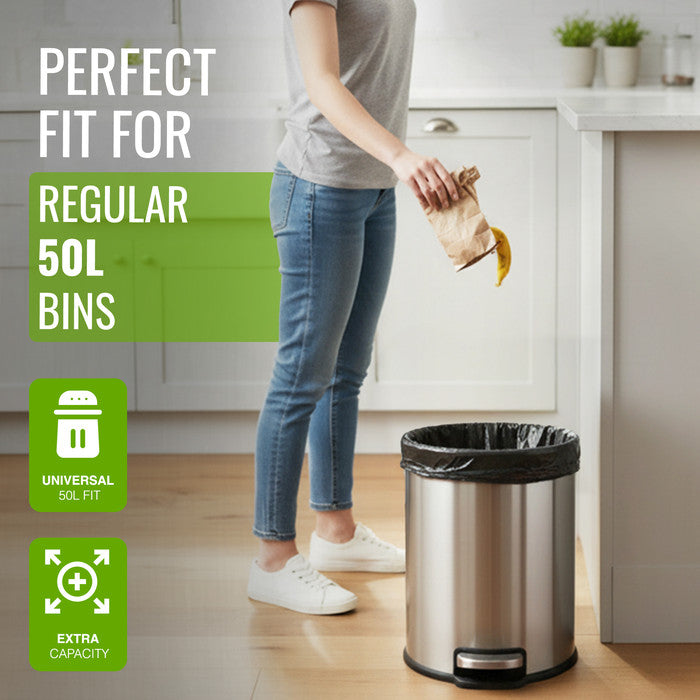 EcoBag - 50 Pack Extra Strong Heavy Duty Refuse Sacks - 50L - 33 Micron - Recyclable Bin Bags, Leak Resistant, Eco-Friendly, Durable Waste Disposal Bags for Household & Commercial Use