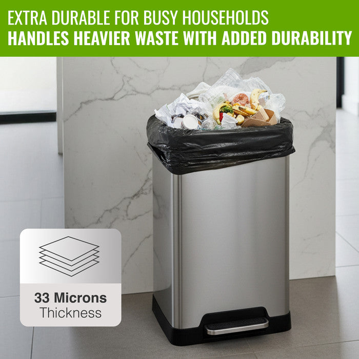 EcoBag - 50 Pack Extra Strong Heavy Duty Refuse Sacks - 50L - 33 Micron - Recyclable Bin Bags, Leak Resistant, Eco-Friendly, Durable Waste Disposal Bags for Household & Commercial Use