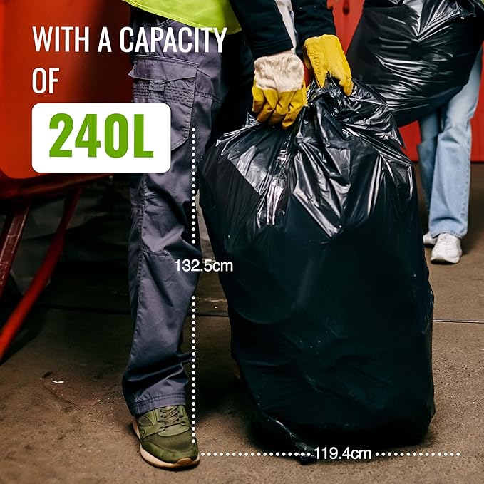 Ecobag - 10 Pack Eco-Friendly Wheelie Bin Liners - 240L - 18 Micron - Heavy Duty, Leak Resistant & Recyclable