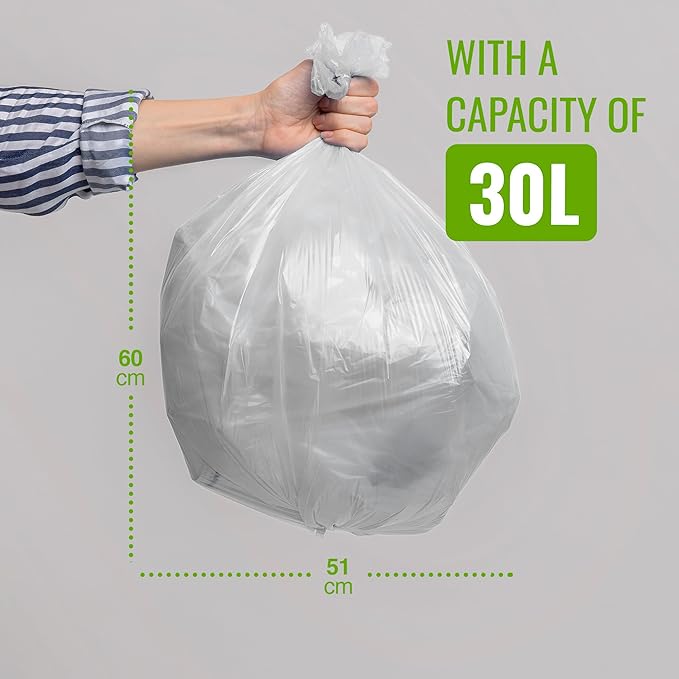 EcoBag - 50 Pack Heavy Duty White Bin Liners - 30L - Extra Strong, Leak-Proof & Tear-Resistant