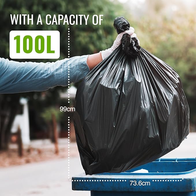 EcoBag - 10 Pack Extra Strong Heavy Duty Refuse Sacks - 100L - 35 Micron -  Recyclable, Leak Resistant, Eco-Friendly & Durable