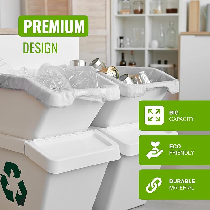 EcoBag - 50 Pack Heavy Duty White Bin Liners - 30L - Extra Strong, Leak-Proof & Tear-Resistant