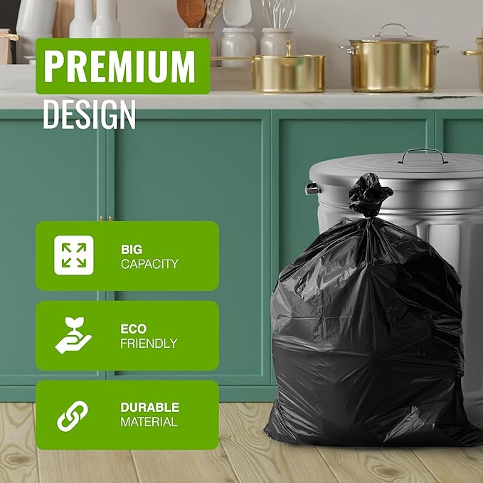 EcoBag - 20 Pack Extra Strong Heavy Duty Refuse Sacks - 100L - 35 MIcron - Recyclable, Leak Resistant, Eco-Friendly & Durable