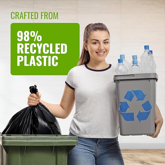 EcoBag - 20 Pack Extra Strong Heavy Duty Refuse Sacks - 100L - 35 MIcron - Recyclable, Leak Resistant, Eco-Friendly & Durable