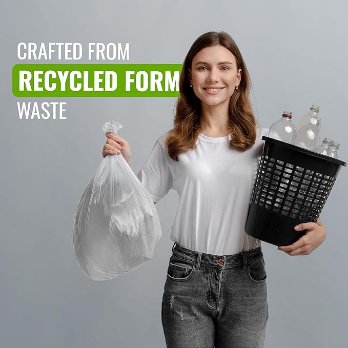 EcoBag - 50 Pack Heavy Duty White Bin Liners - 30L - Extra Strong, Leak-Proof & Tear-Resistant
