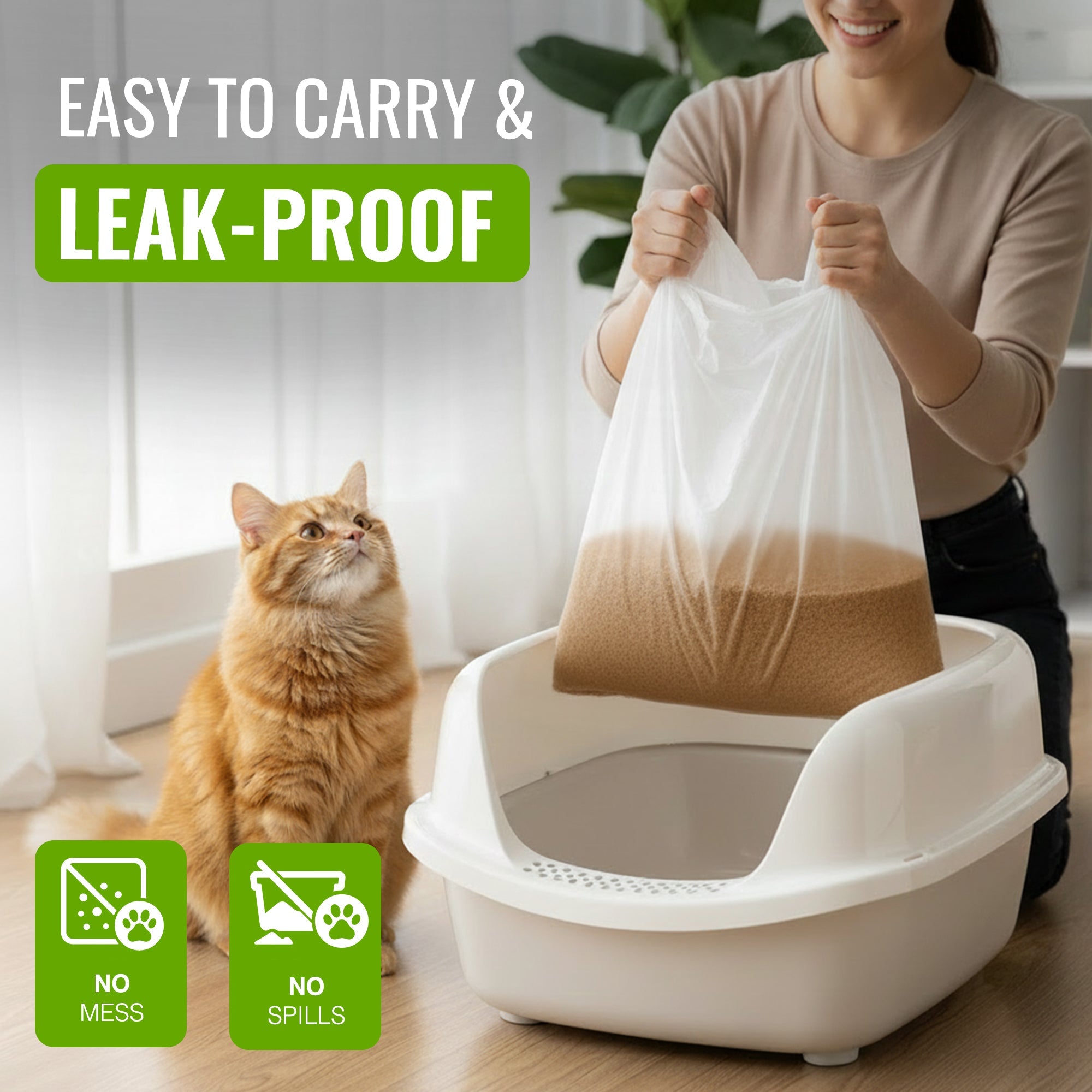 Ecobag - 20 Pack Cat Litter Tray Liners - 30L - 27 Microns - Heavy Duty Cat Litter Bags, Recycled Litter Liners, Durable Tray Liners, Eco-Friendly & Easy to Dispose (960 x 460 mm)