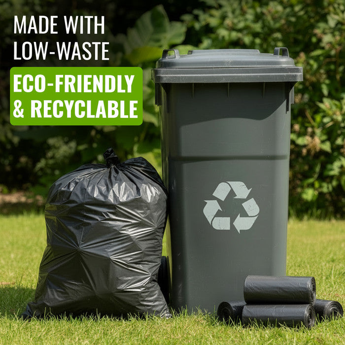 EcoBag - 50 Pack Extra Strong Heavy Duty Refuse Sacks - 100L - 33 Micron - Recyclable Bin Bags, Leak Resistant, Eco-Friendly, Durable Waste Disposal Bags for Household & Commercial Use