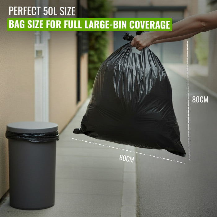 EcoBag - 50 Pack Extra Strong Heavy Duty Refuse Sacks - 50L - 30 Micron - Recyclable Bin Bags, Leak Resistant, Eco-Friendly, Durable Waste Disposal Bags for Household & Commercial Use