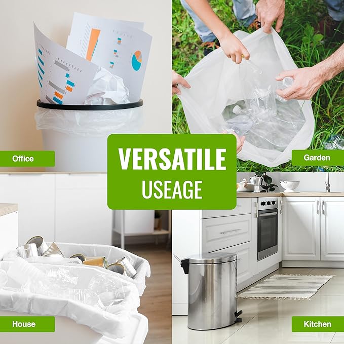 EcoBag - 50 Pack Heavy Duty White Bin Liners - 30L - Extra Strong, Leak-Proof & Tear-Resistant