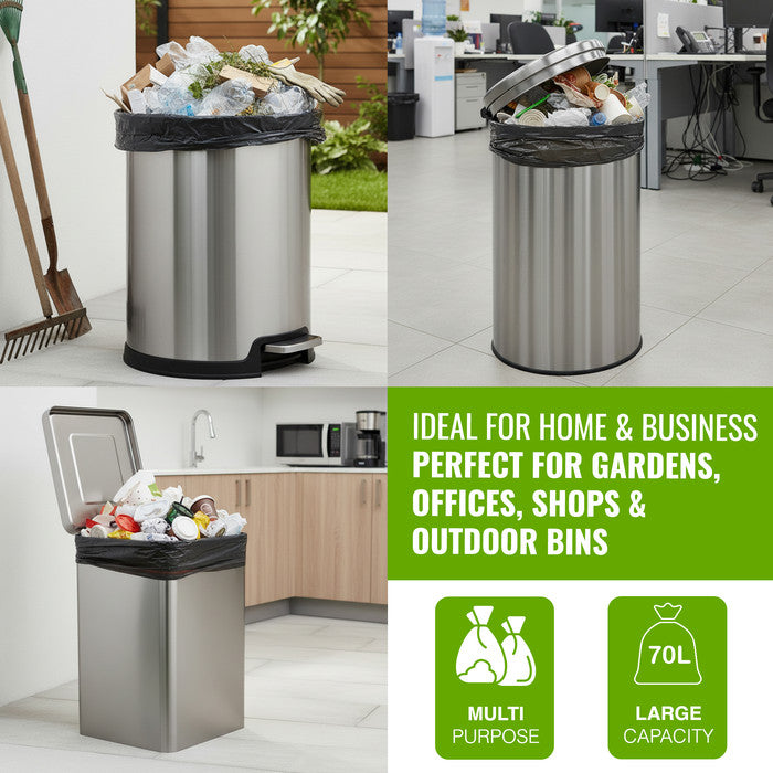 EcoBag - 50 Pack Extra Strong Heavy Duty Refuse Sacks - 70L - 30 Micron - Recyclable Bin Bags, Leak Resistant, Eco-Friendly, Durable Waste Disposal Bags for Household & Commercial Use