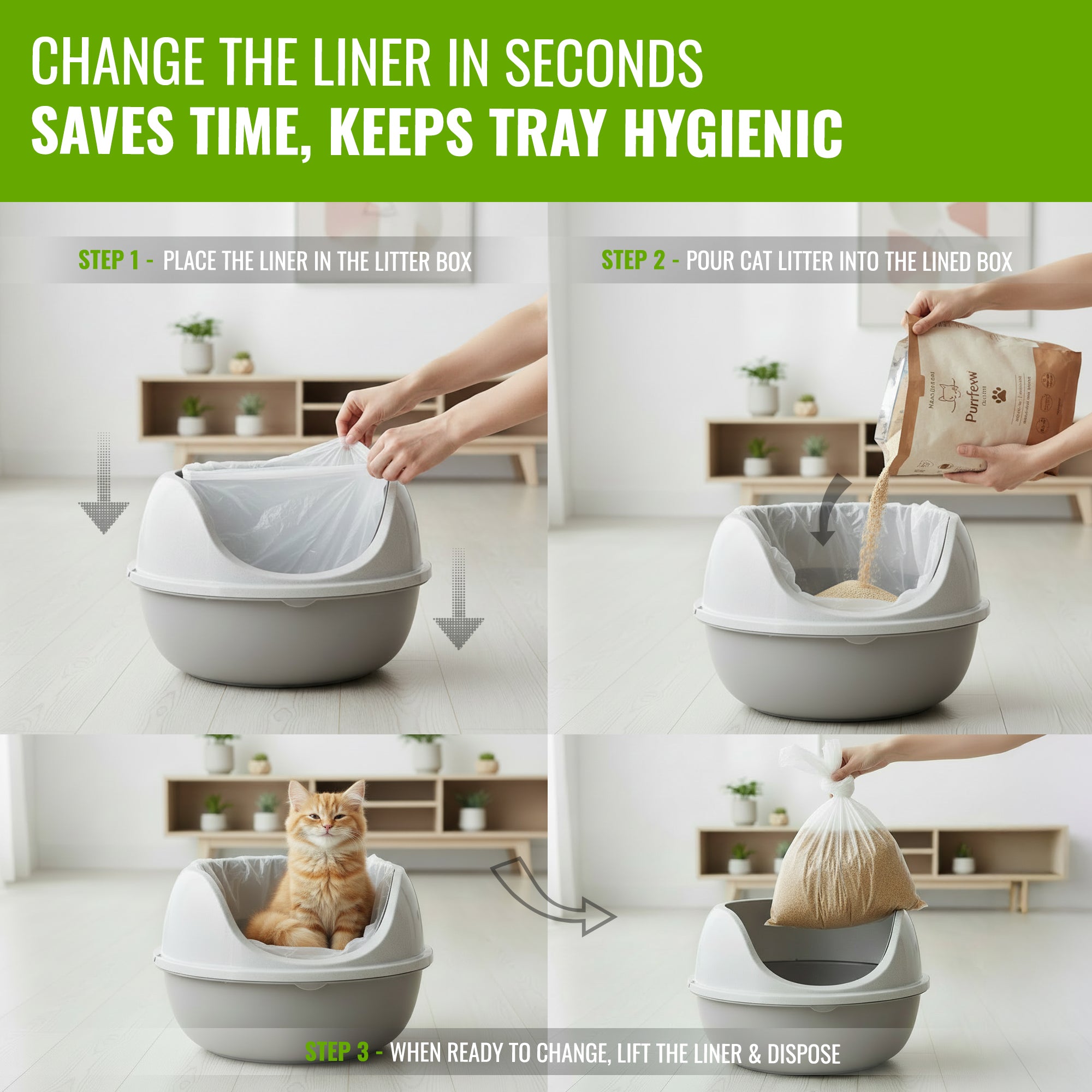 Ecobag - 10 Pack Cat Litter Tray Liners - 30L - 27 Microns - Heavy Duty Cat Litter Bags, Recycled Litter Liners, Durable Tray Liners, Eco-Friendly & Easy to Dispose (960 x 460 mm)