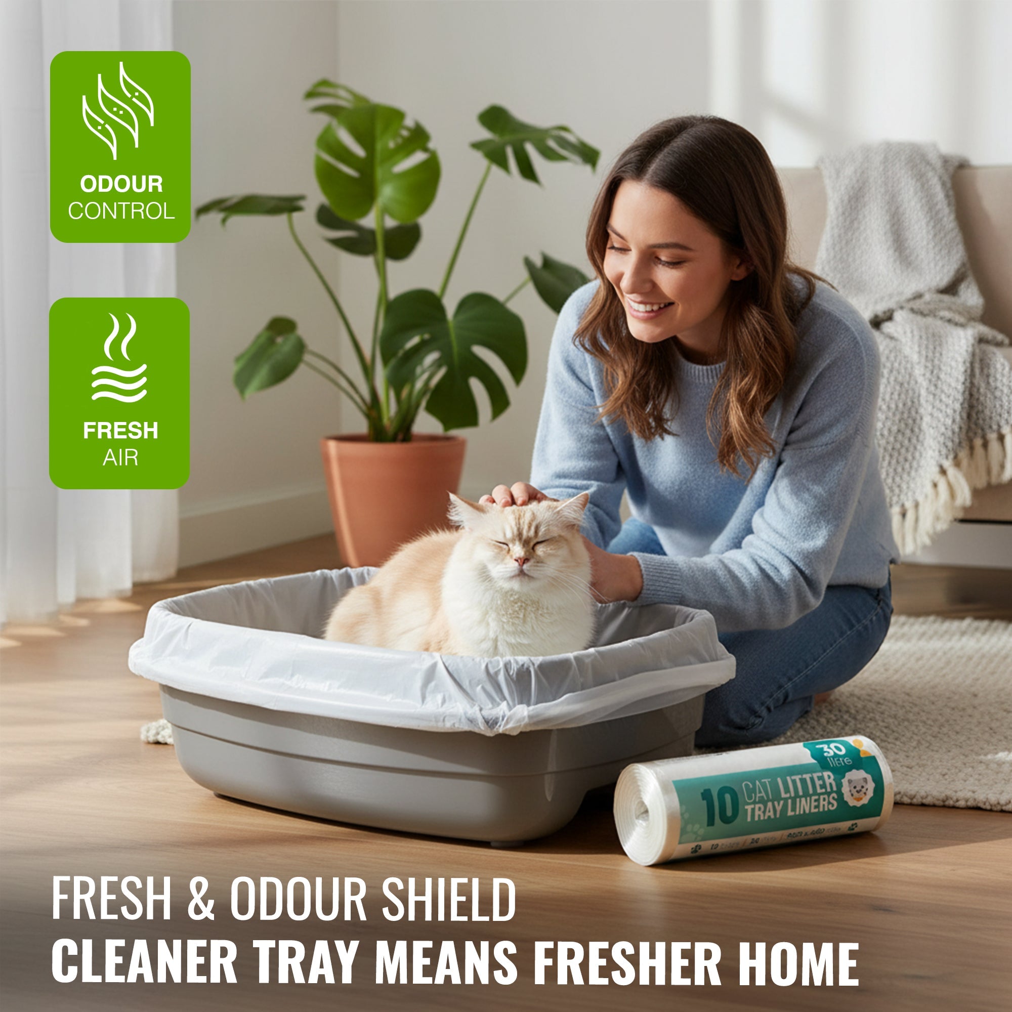Ecobag - 30 Pack Cat Litter Tray Liners - 30L - 27 Microns - Heavy Duty Cat Litter Bags, Recycled Litter Liners, Durable Tray Liners, Eco-Friendly & Easy to Dispose (960 x 460 mm)