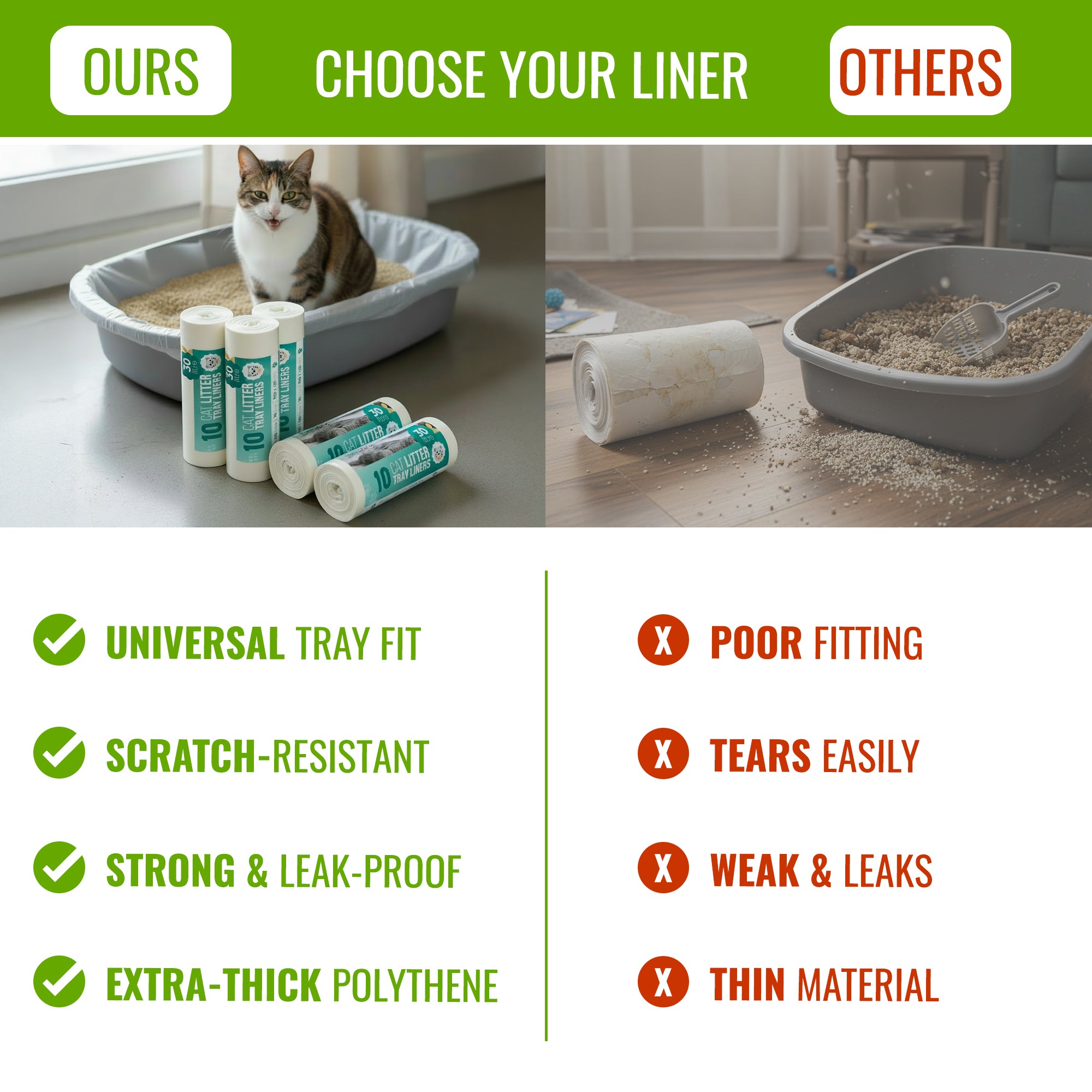 Ecobag - 10 Pack Cat Litter Tray Liners - 30L - 27 Microns - Heavy Duty Cat Litter Bags, Recycled Litter Liners, Durable Tray Liners, Eco-Friendly & Easy to Dispose (960 x 460 mm)