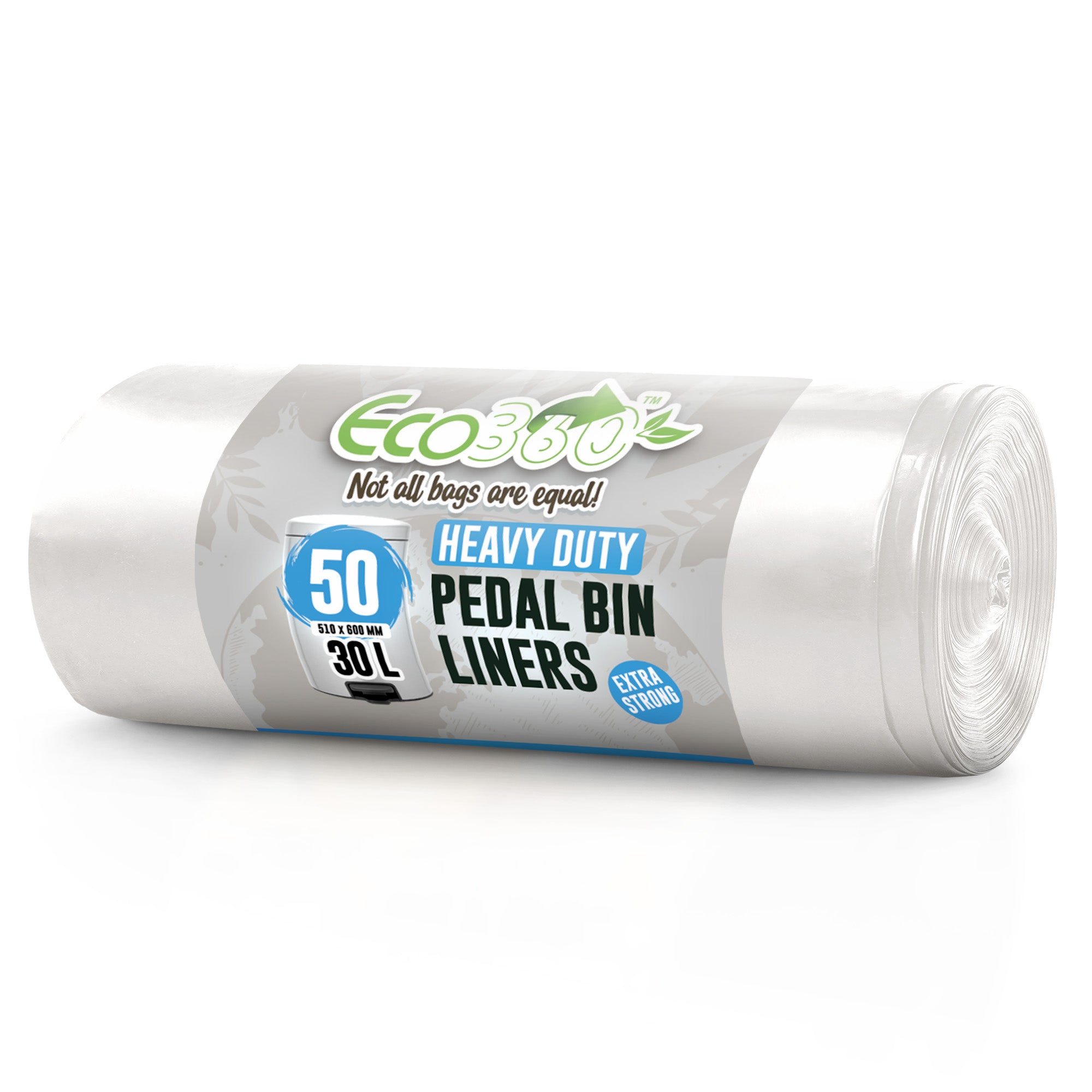 EcoBag - 50 Pack Heavy Duty White Bin Liners - 30L - Extra Strong, Leak-Proof & Tear-Resistant