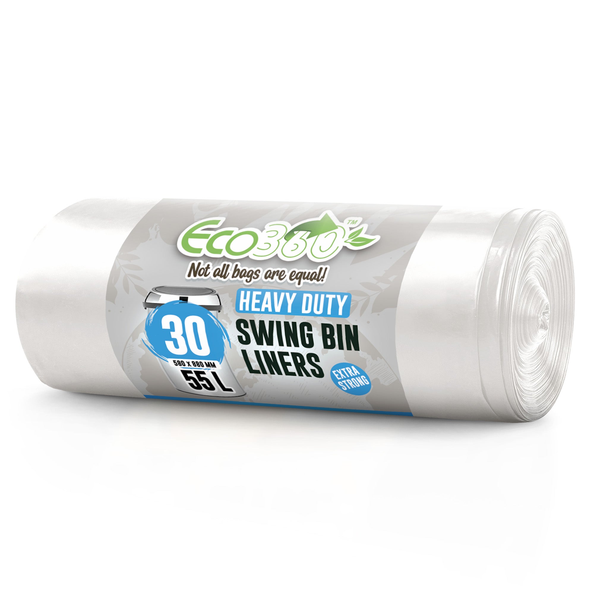 EcoBag - 30 Pack Heavy Duty White Bin Liners - 55L - 15 Micron - Extra Strong, Leak-Proof & Tear-Resistant
