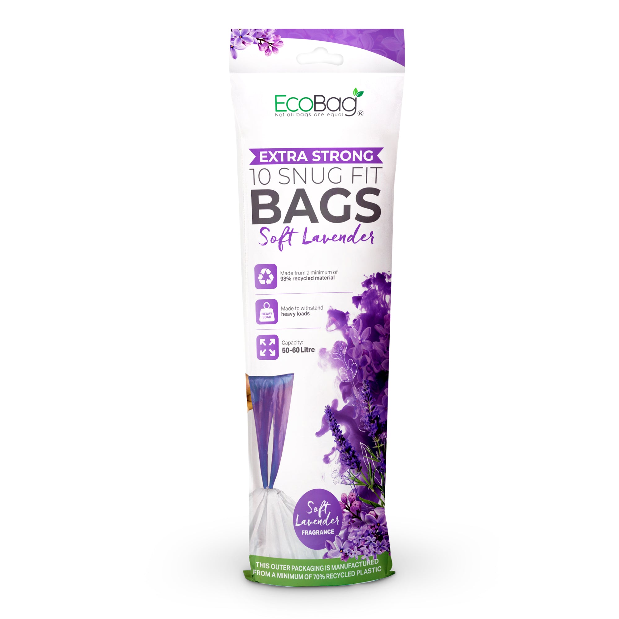 EcoBag - White Kitchen Drawstring Bin Liner - 60L - 28 Micron - Durable, Brabantia Compatible, Eco-Friendly, Tear Resistant, Clear Recycling Bags