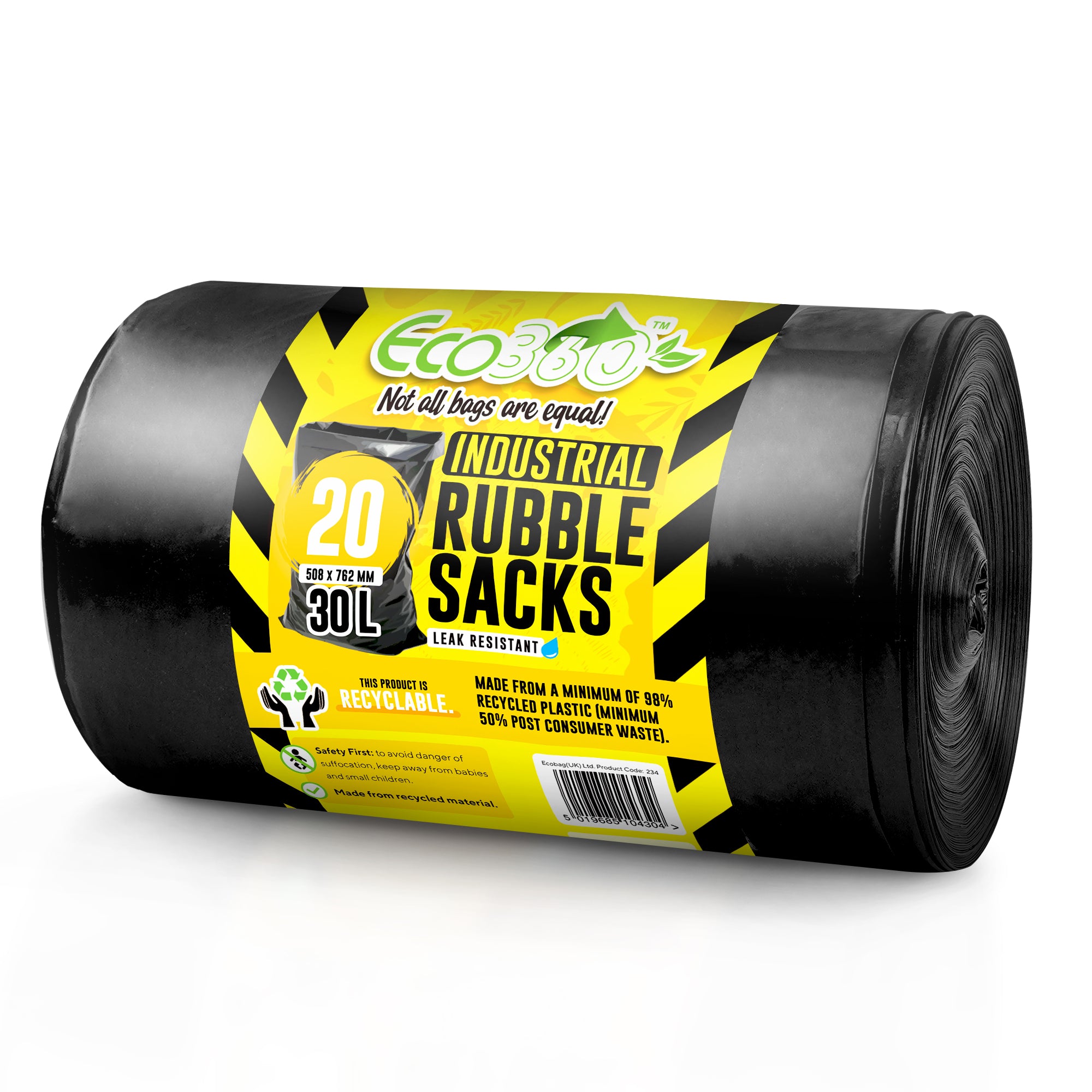 EcoBag - 20 Pack Black Rubble Bags - 30L - Recyclable, Leak Resistant & Eco-Friendly