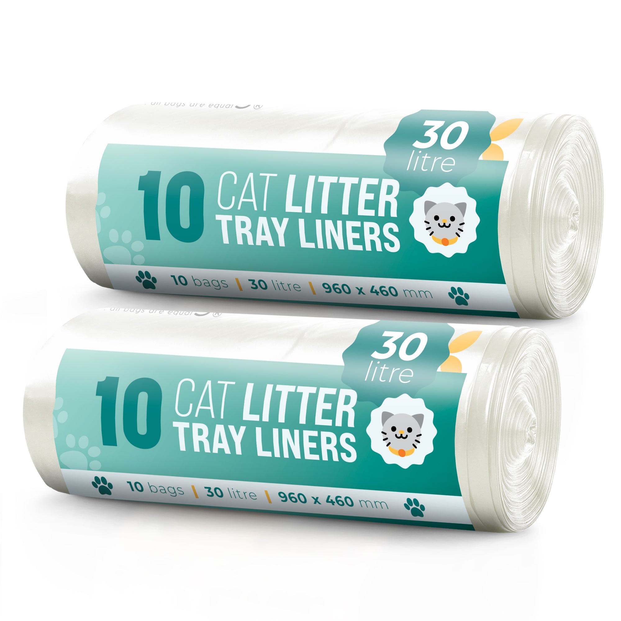 Ecobag - 20 Pack Cat Litter Tray Liners - 30L - 27 Microns - Heavy Duty Cat Litter Bags, Recycled Litter Liners, Durable Tray Liners, Eco-Friendly & Easy to Dispose (960 x 460 mm)