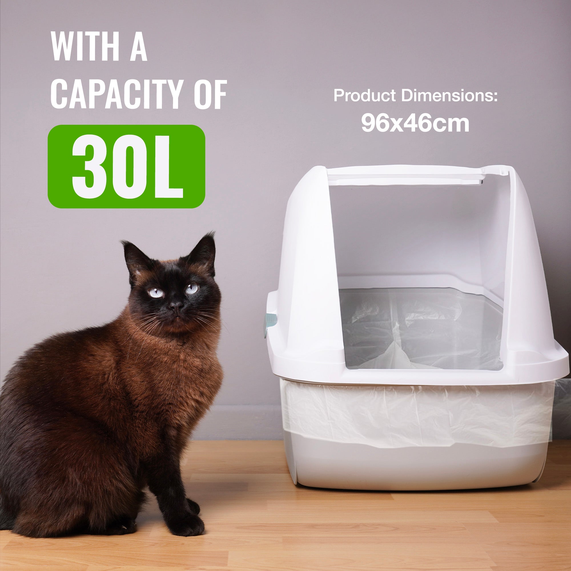 Ecobag - 10 Pack Cat Litter Tray Liners - 30L - 27 Microns - Heavy Duty Cat Litter Bags, Recycled Litter Liners, Durable Tray Liners, Eco-Friendly & Easy to Dispose (960 x 460 mm)