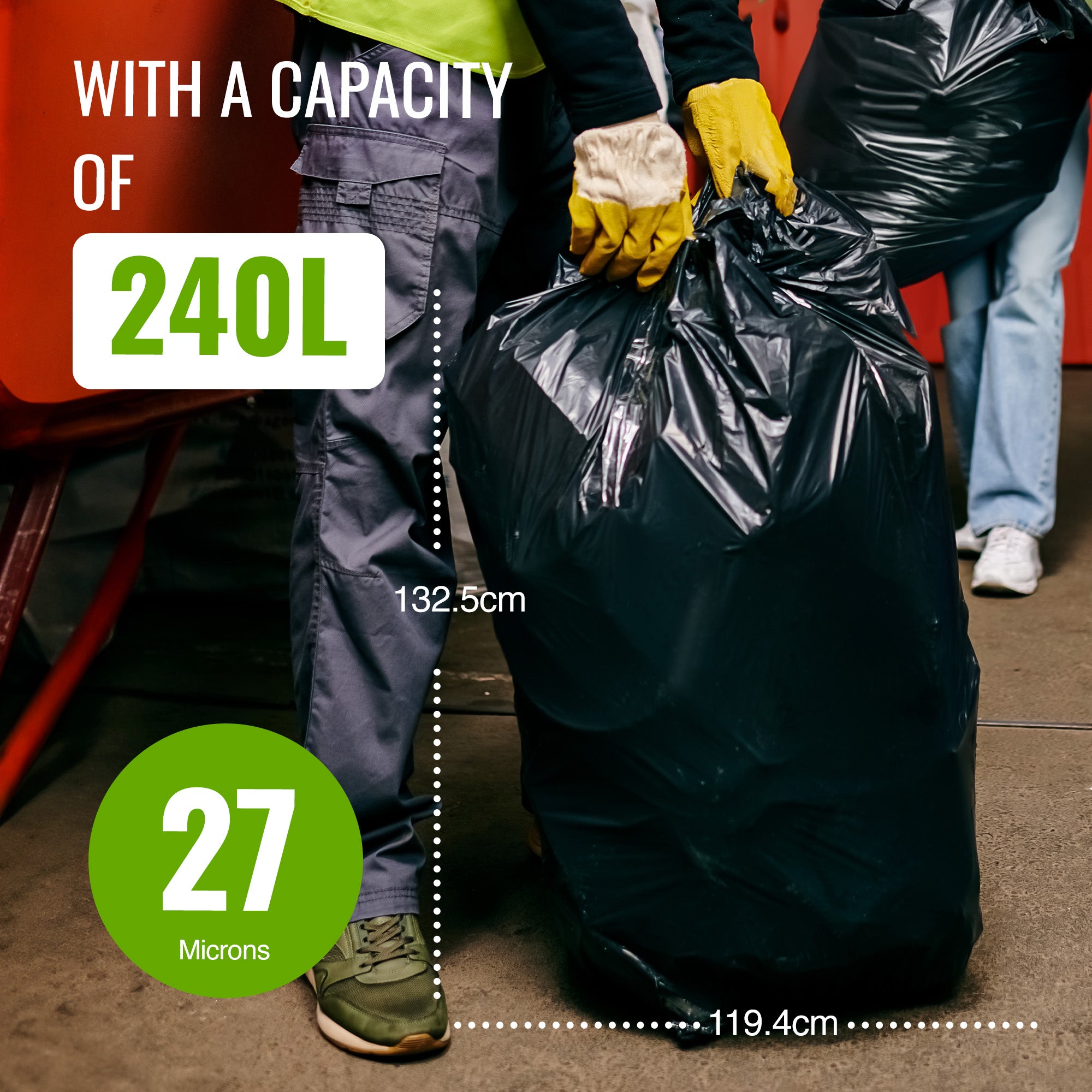 Ecobag - 20 Pack Eco-Friendly Wheelie Bin Liners - 240L - 27 Microns - Heavy Duty & Leak Resistant Recycling Bags for Garden, Kitchen, House, Office & Caterers (1194 × 1325mm)
