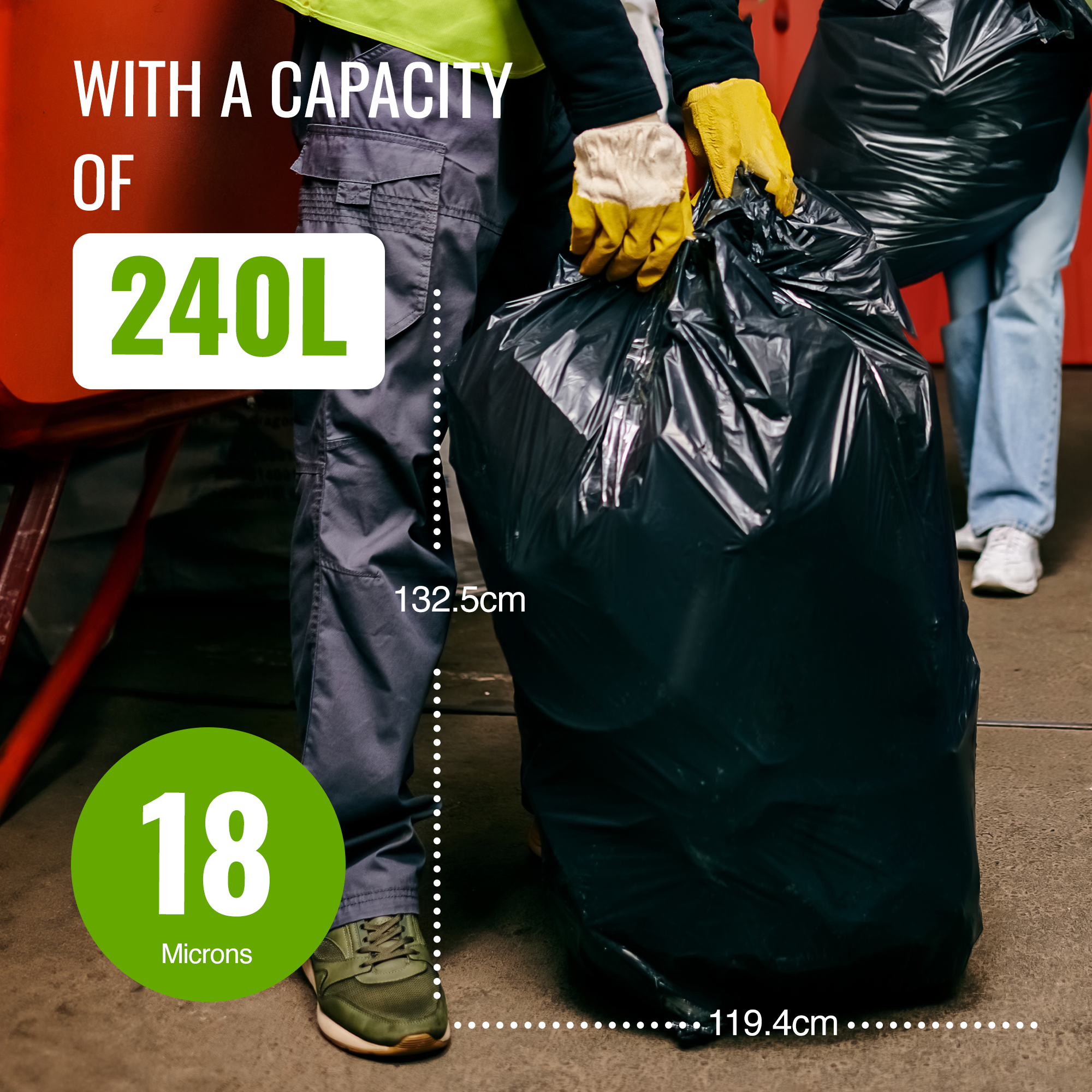 Ecobag - 20 Pack Eco-Friendly Wheelie Bin Liners - 240L - 18 Microns - Heavy Duty & Leak Resistant Recycling Bags for Garden, Kitchen, House, Office & Caterers (1194 × 1325mm)
