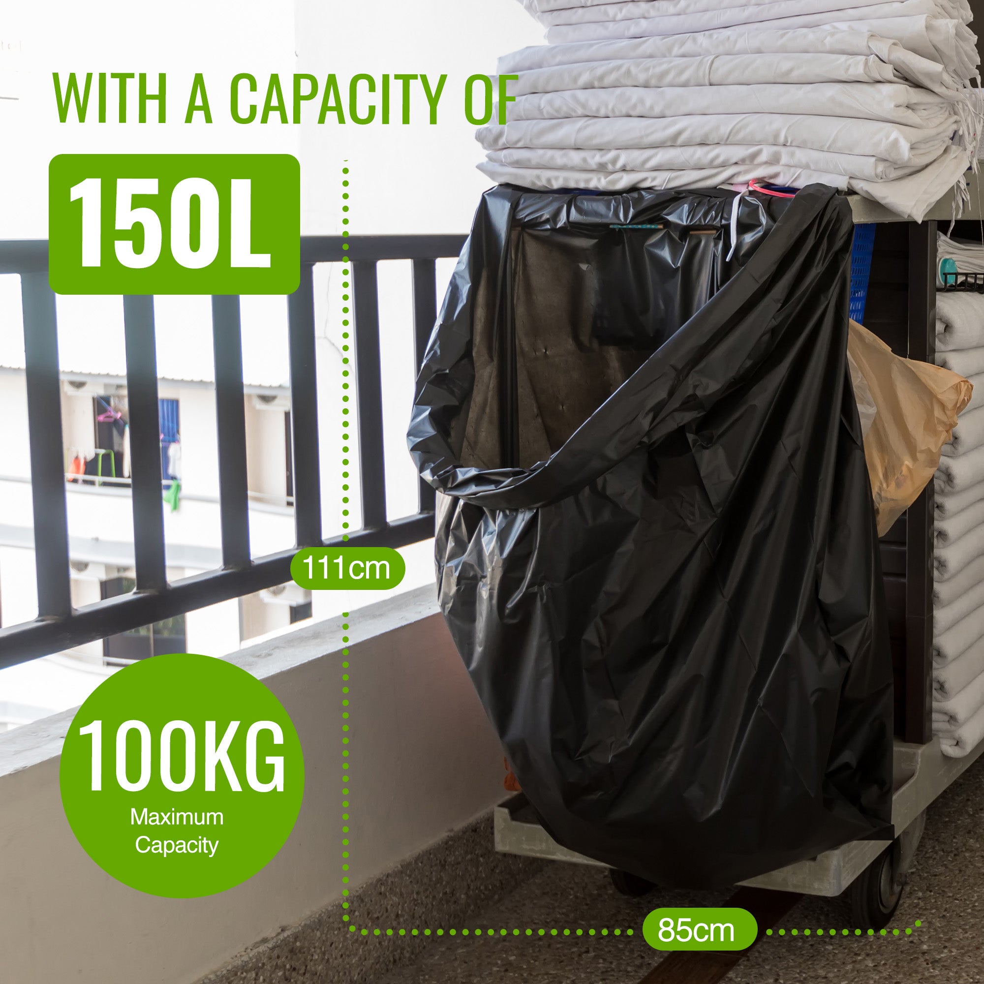 EcoBag - 10 Pack Heavy Duty Bin Bags - 150L - 74 Micron - Durable, Recyclable, Leak Resistant & Eco-Friendly