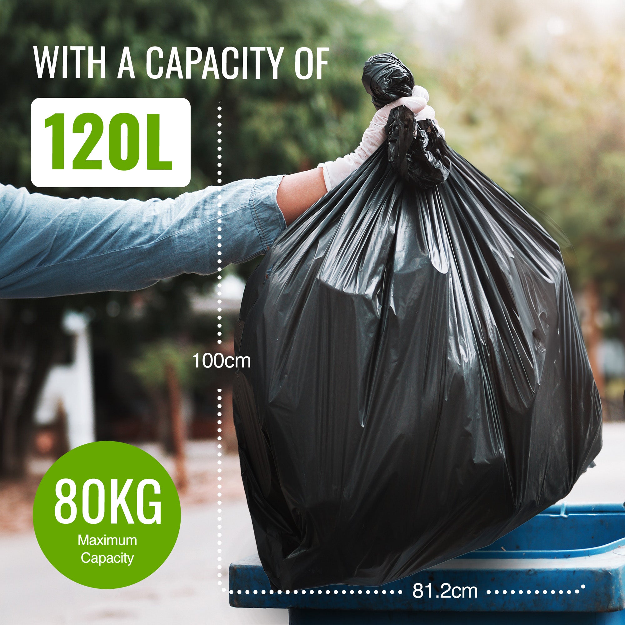 EcoBag - 10 Pack Heavy Duty Bin Bags - 120L - 60 Micron - Durable, Recyclable, Leak Resistant & Eco-Friendly