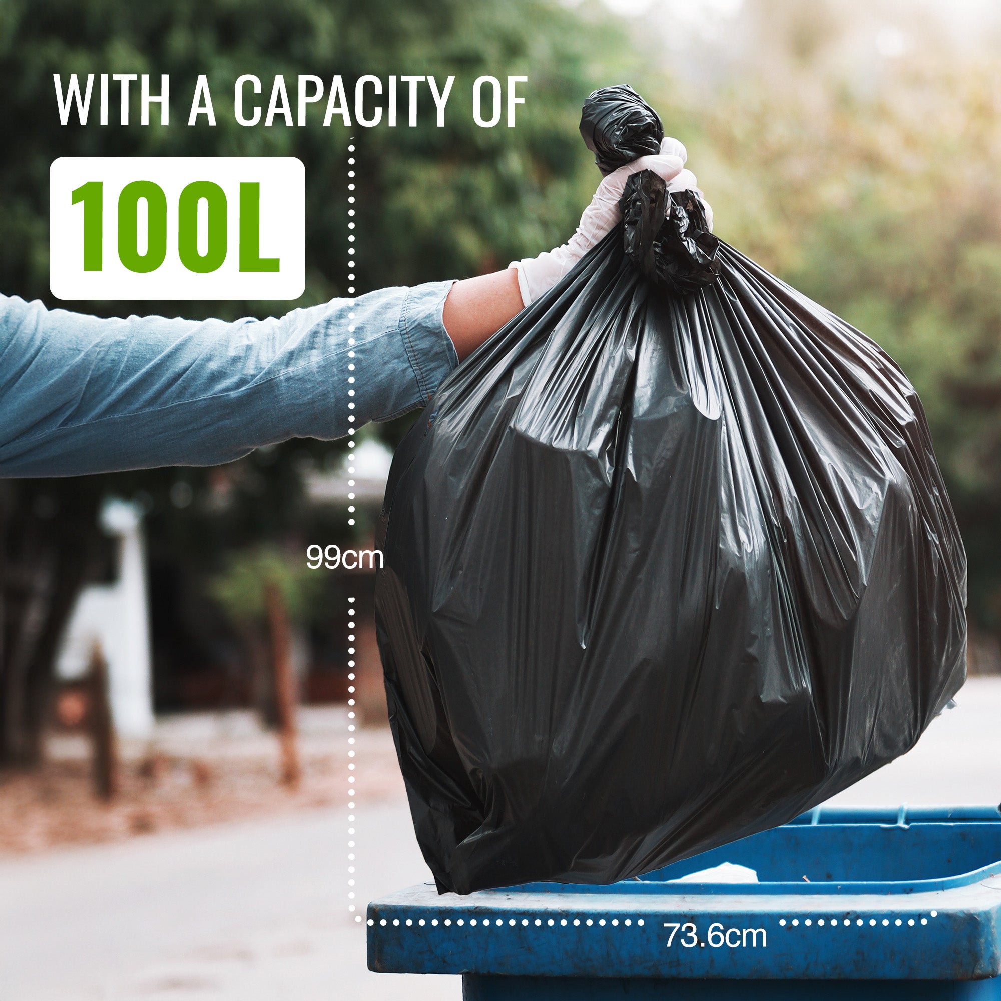 EcoBag - 20 Pack Extra Strong Heavy Duty Refuse Sacks - 100L - 35 MIcron - Recyclable, Leak Resistant, Eco-Friendly & Durable