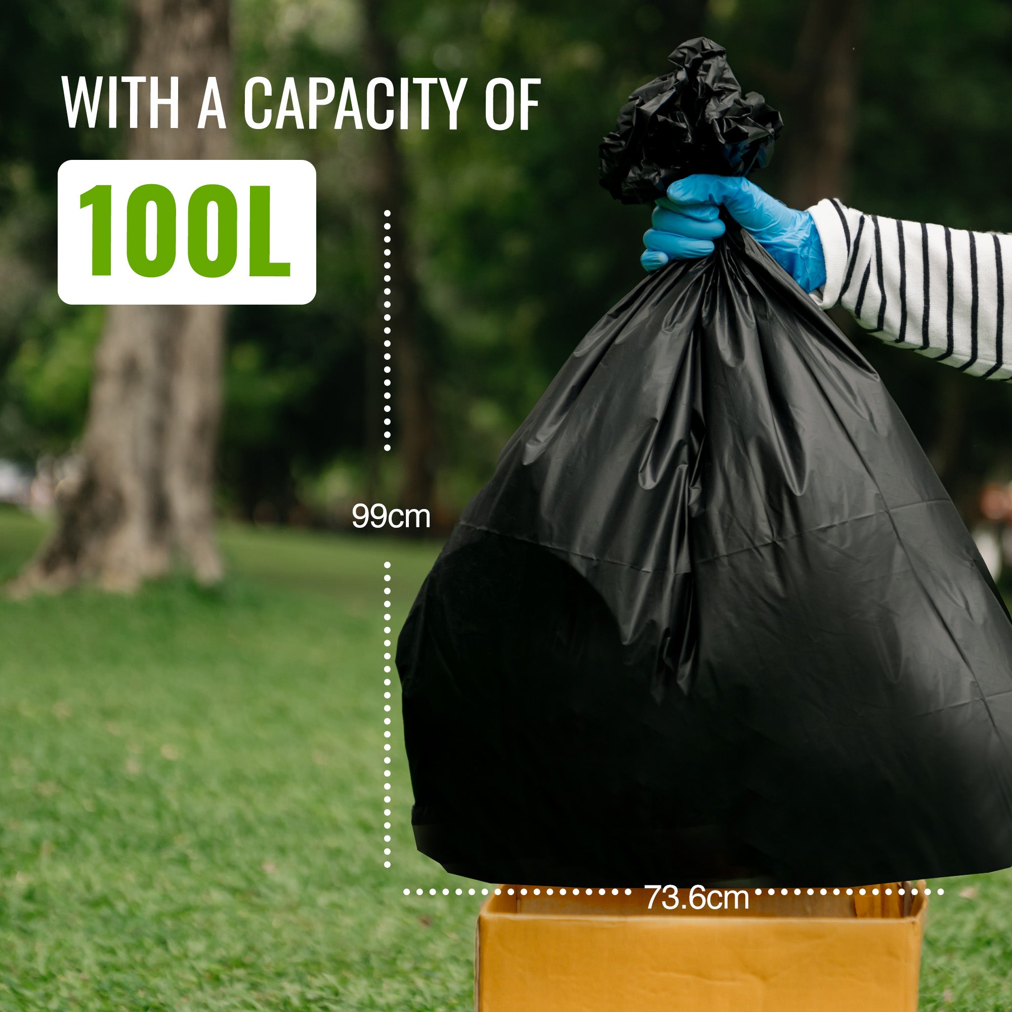 EcoBag - 50 Pack Extra Strong Heavy Duty Refuse Sacks - 100L - 33 Micron - Recyclable Bin Bags, Leak Resistant, Eco-Friendly, Durable Waste Disposal Bags for Household & Commercial Use
