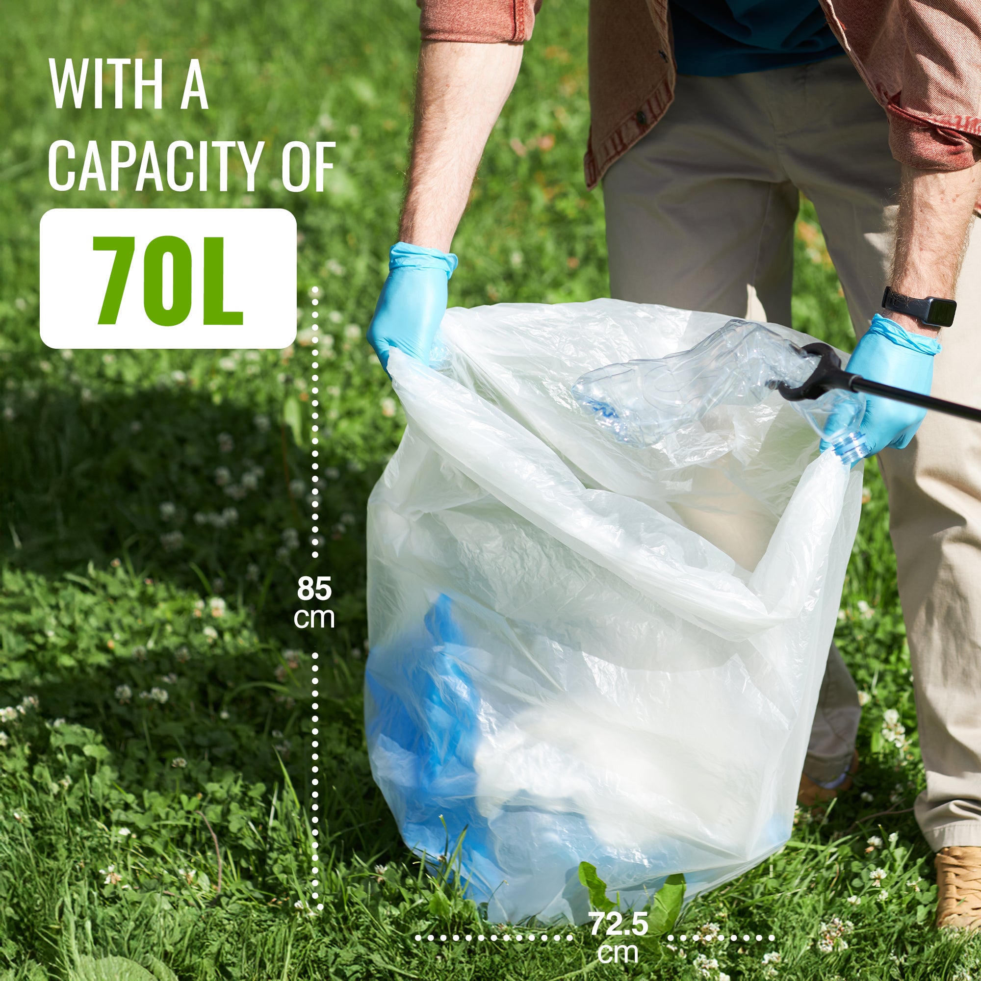 EcoBag - 40 Pack Refuse Sacks - 22 Microns - Heavy Duty, Leak Resistant Recyclable Bin Bags, Eco-Friendly, Durable Waste Disposal Bags for Household & Commercial Use ( 70L Capacity )