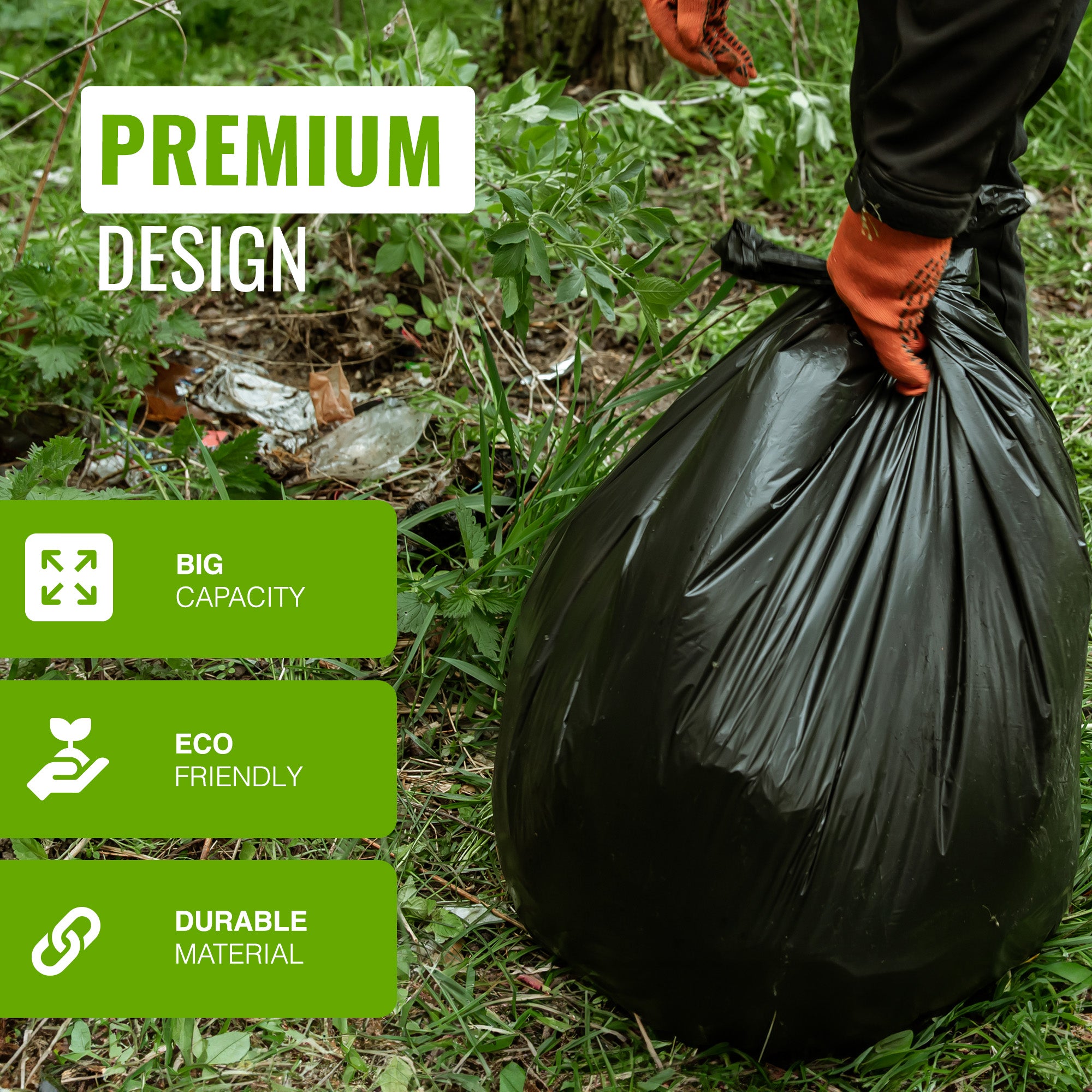 EcoBag - 10 Pack Heavy Duty Bin Bags - 120L - 60 Micron - Durable, Recyclable, Leak Resistant & Eco-Friendly