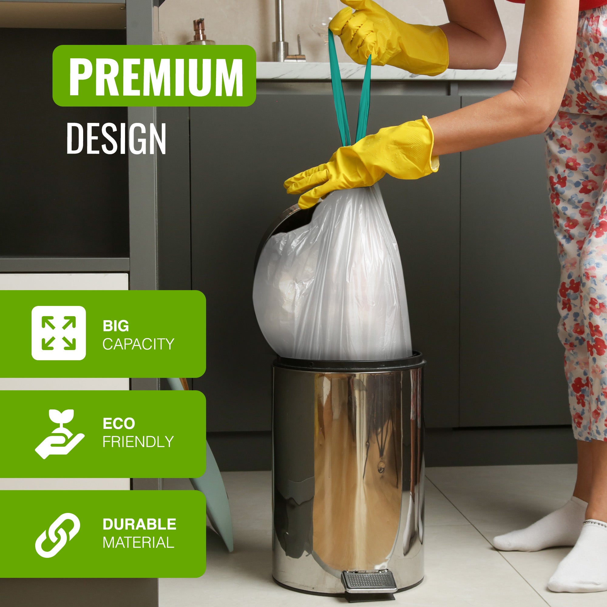 EcoBag - 20 Pack White Kitchen Drawstring Bin Liner - 20L - 24 Micron - Heavy Duty, Extra Strong, Brabantia Compatible, Eco-Friendly, Tear Resistant & Recyclable