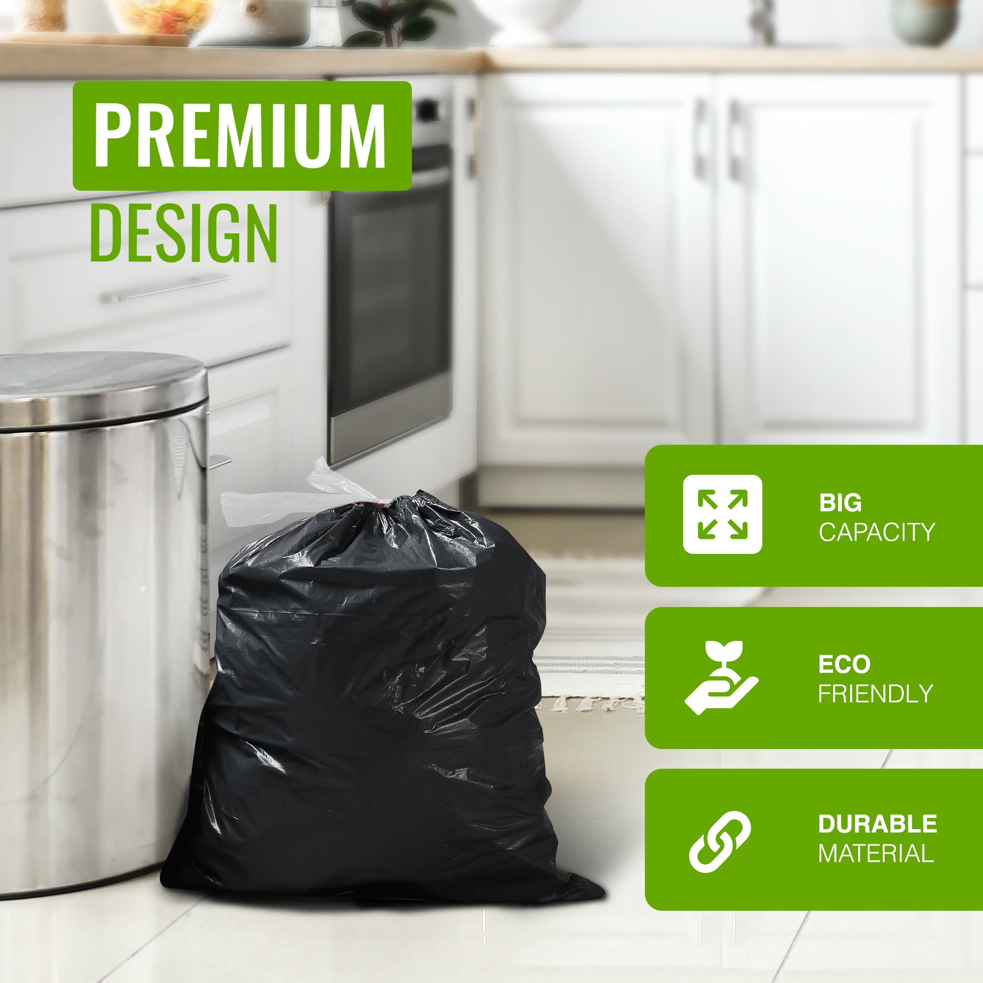 20-Pack - 27 Micron - Ultimate Embossed Black Drawstring Bin Liner Bin Bag Refuse Sacks Heavy Duty - 80L Capacity | 100% Recyclable
