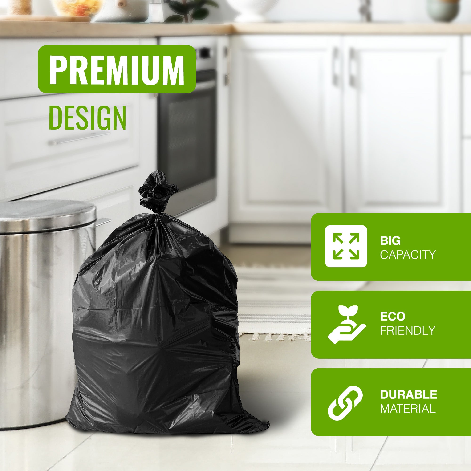 EcoBag - 20 Pack Black Rubble Bags - 30L - Recyclable, Leak Resistant & Eco-Friendly