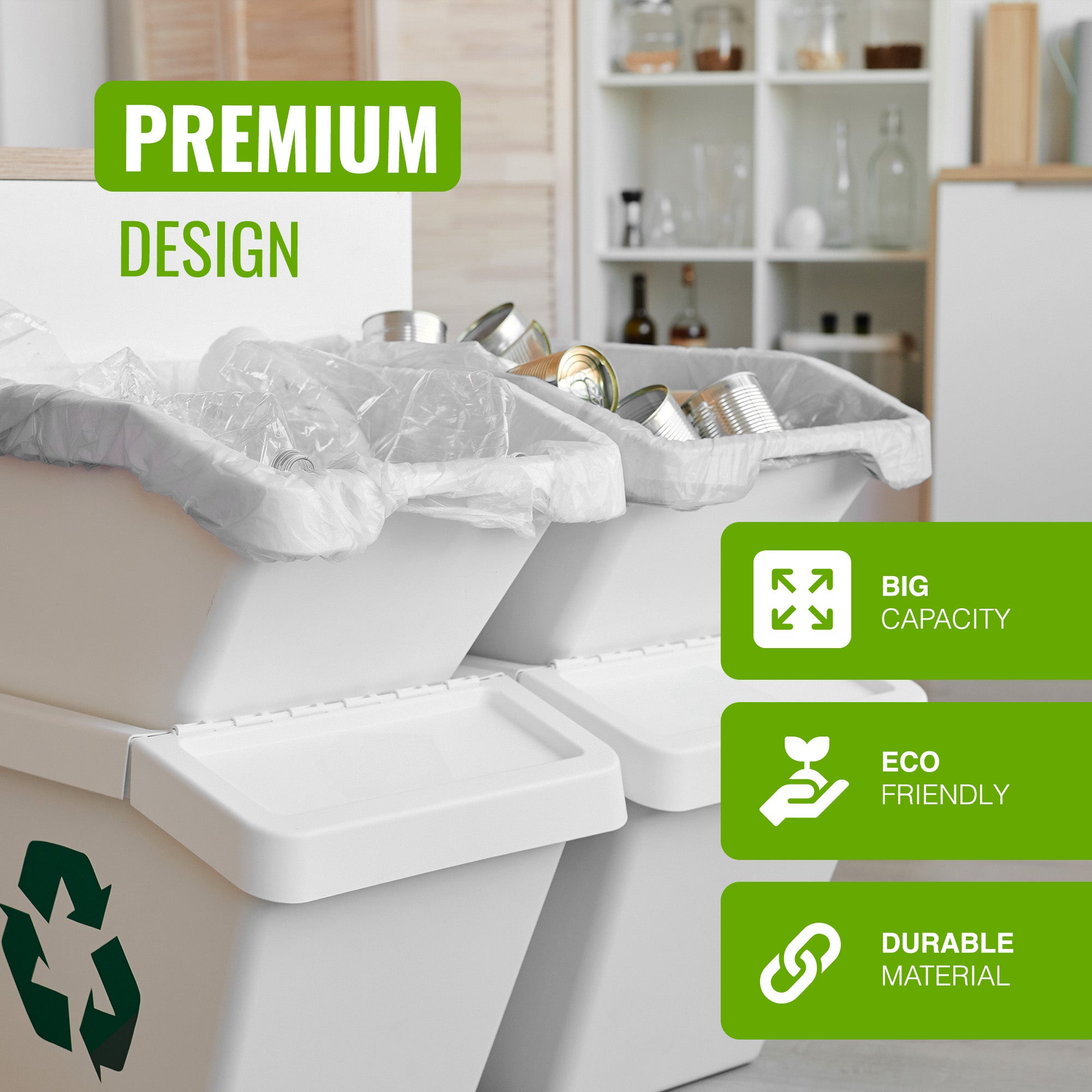 EcoBag - 40 Pack Refuse Sacks - 22 Microns - Heavy Duty, Leak Resistant Recyclable Bin Bags, Eco-Friendly, Durable Waste Disposal Bags for Household & Commercial Use ( 100L Capacity )