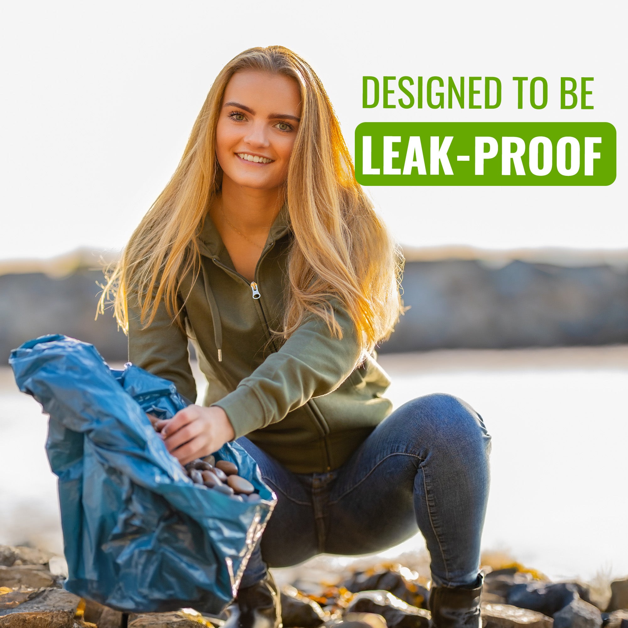 EcoBag - 20 Pack Blue Rubble Bags - 40L - 100 Microns - Recyclable Heavy Duty Bin Bags - Leak Resistant Rubble Sacks for Garden, Builders, Caterers, Kitchen, DIY (508 x 762mm)