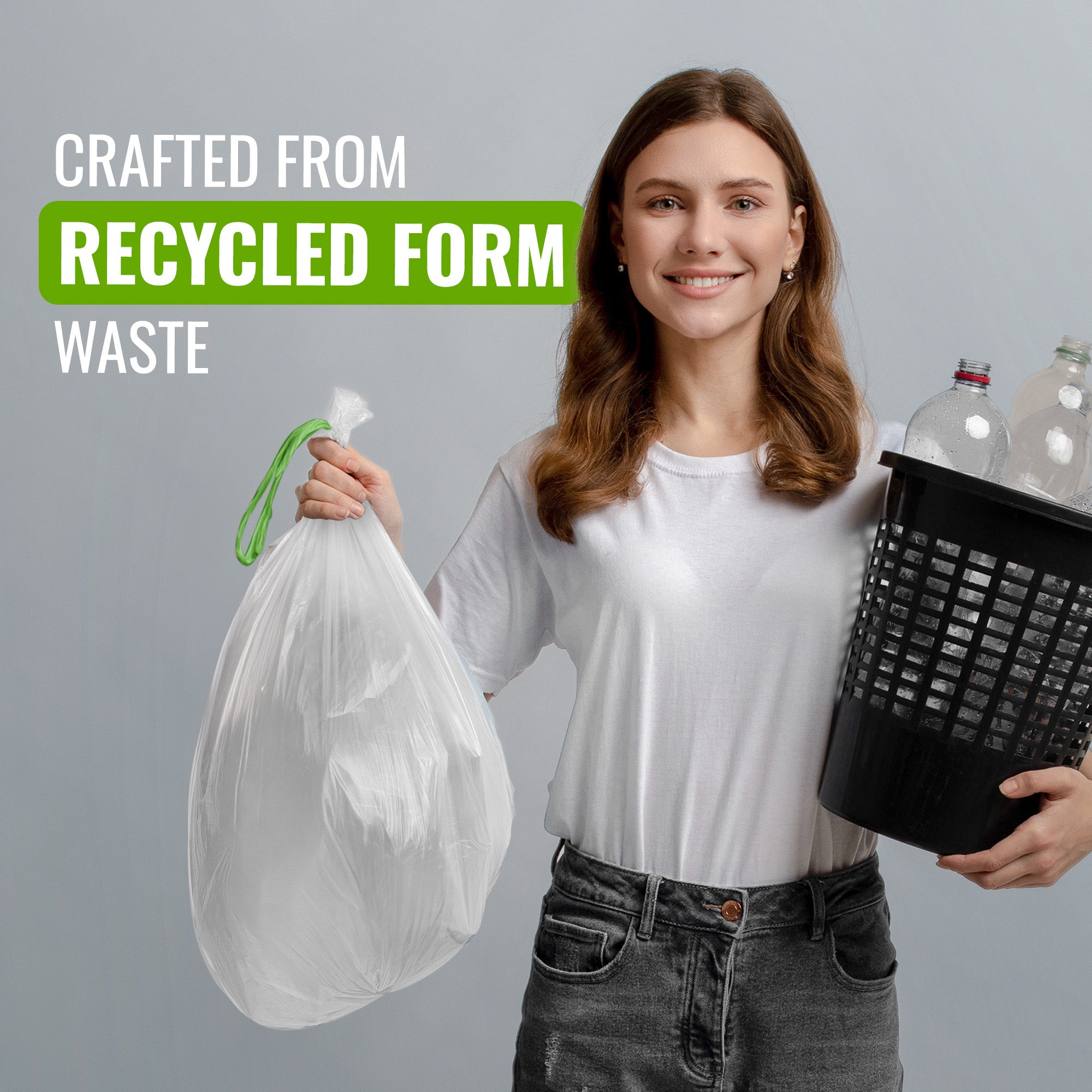 EcoBag - 20 Pack White Kitchen Drawstring Bin Liner - 30L - 25 Micron - Heavy Duty, Extra Strong, Brabantia Compatible, Eco-Friendly, Tear Resistant & Recyclable