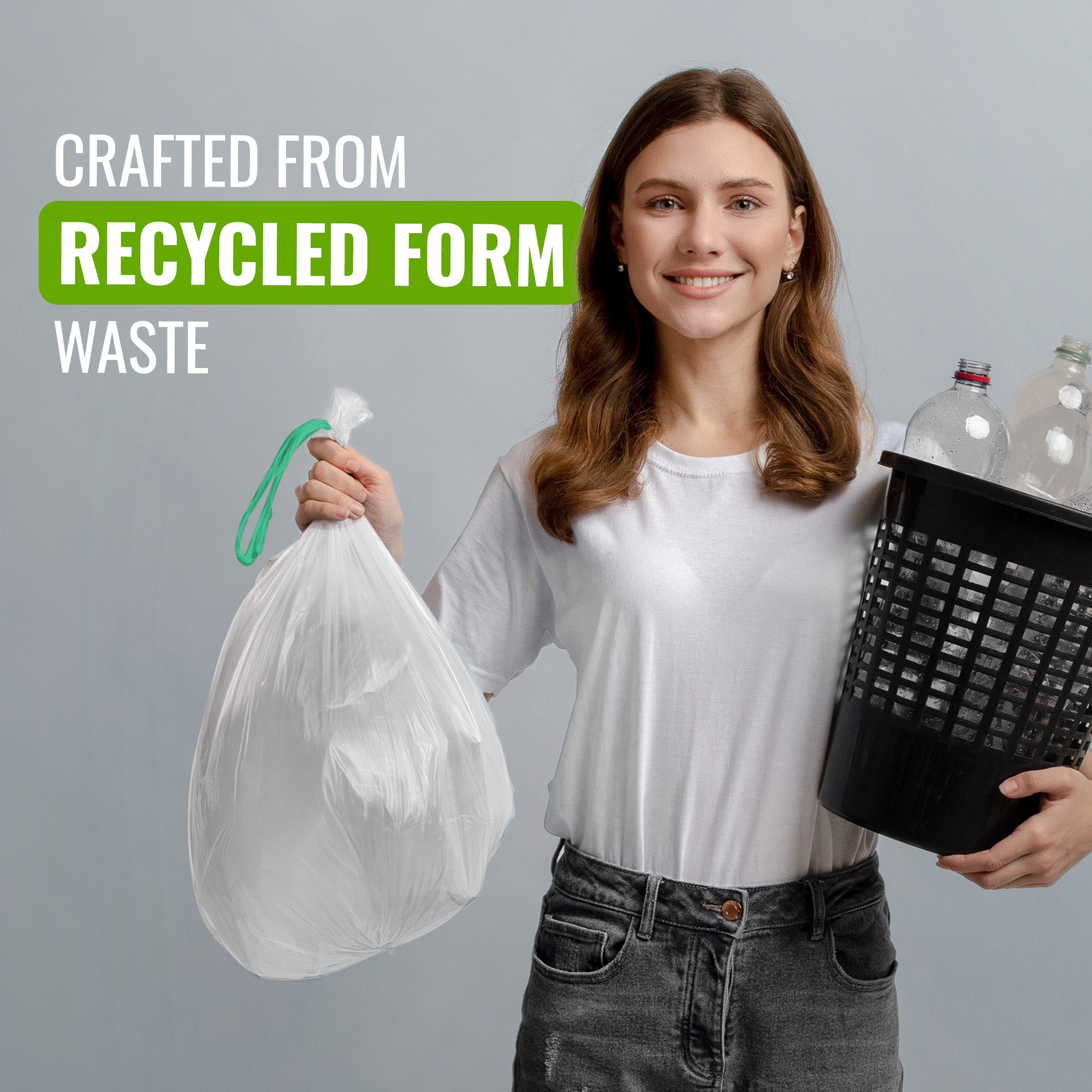 EcoBag - 20 Pack White Kitchen Drawstring Bin Liner - 20L - 24 Micron - Heavy Duty, Extra Strong, Brabantia Compatible, Eco-Friendly, Tear Resistant & Recyclable