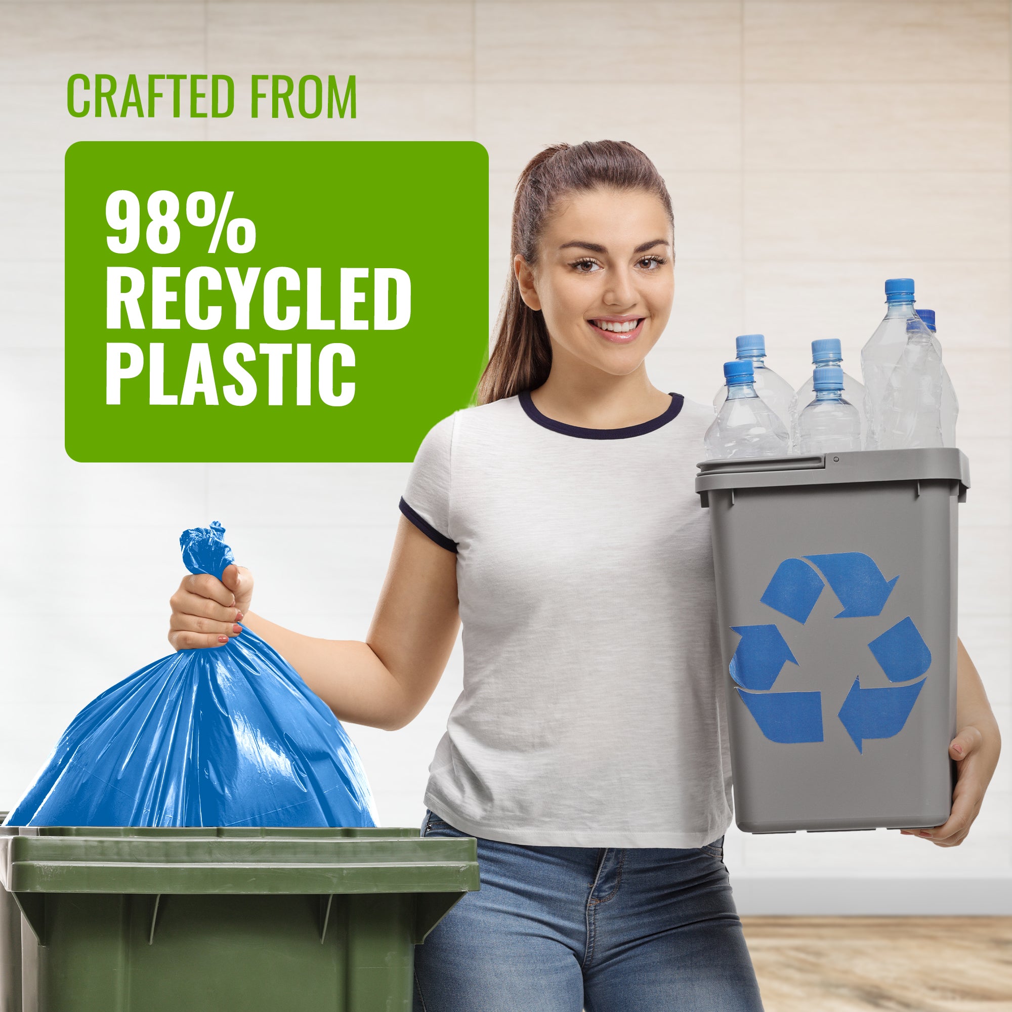 EcoBag - 20 Pack Blue Rubble Bags - 40L - 100 Microns - Recyclable Heavy Duty Bin Bags - Leak Resistant Rubble Sacks for Garden, Builders, Caterers, Kitchen, DIY (508 x 762mm)