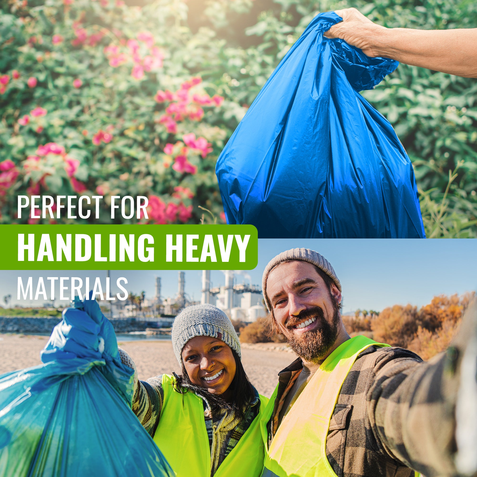 EcoBag - 20 Pack Blue Rubble Bags - 40L - 100 Microns - Recyclable Heavy Duty Bin Bags - Leak Resistant Rubble Sacks for Garden, Builders, Caterers, Kitchen, DIY (508 x 762mm)