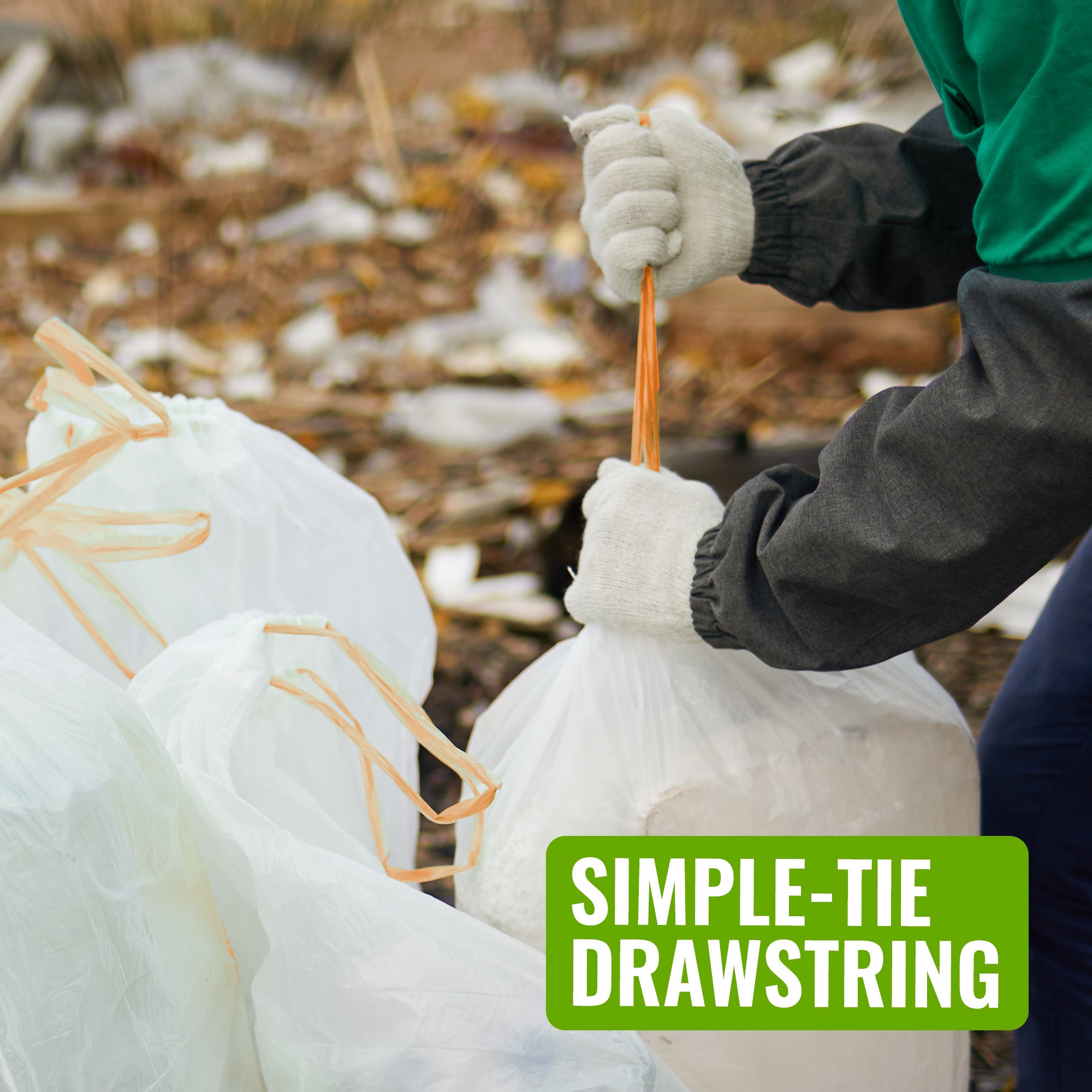 EcoBag - White Kitchen Drawstring Bin Liner - 60L - 28 Micron - Durable, Brabantia Compatible, Eco-Friendly, Tear Resistant, Clear Recycling Bags