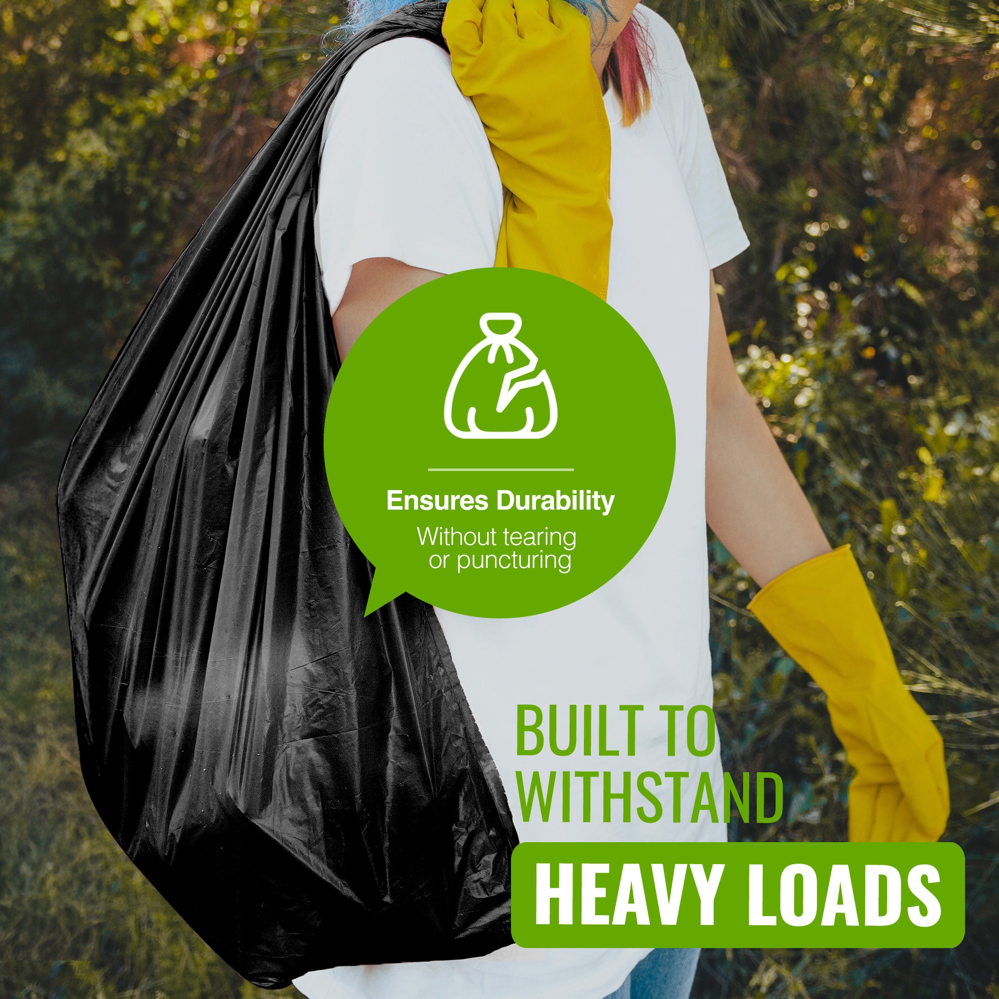 EcoBag - 50 Pack Extra Strong Heavy Duty Refuse Sacks - 50L - 30 Micron - Recyclable Bin Bags, Leak Resistant, Eco-Friendly, Durable Waste Disposal Bags for Household & Commercial Use
