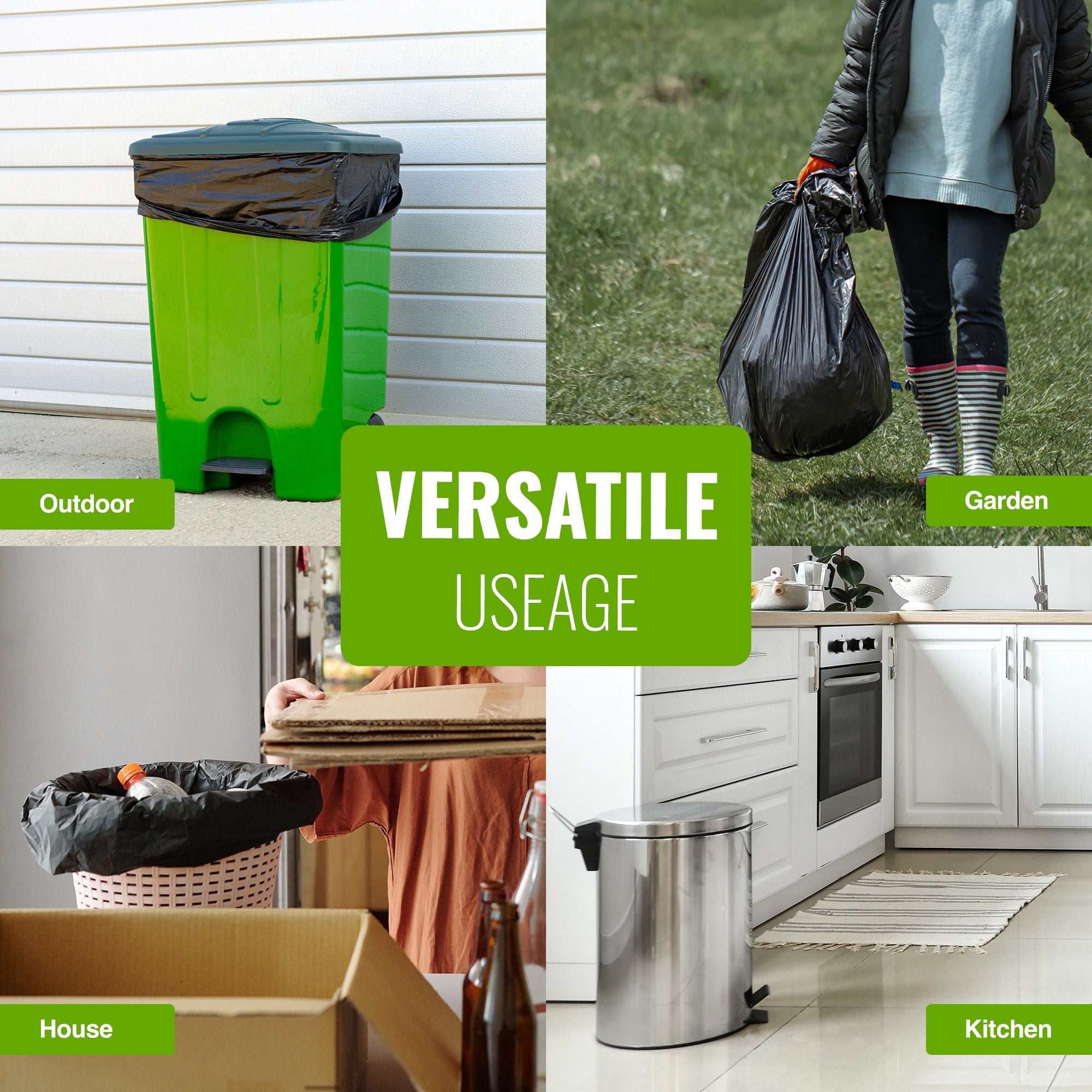 EcoBag - 50 Pack Extra Strong Heavy Duty Refuse Sacks - 50L - 30 Micron - Recyclable Bin Bags, Leak Resistant, Eco-Friendly, Durable Waste Disposal Bags for Household & Commercial Use