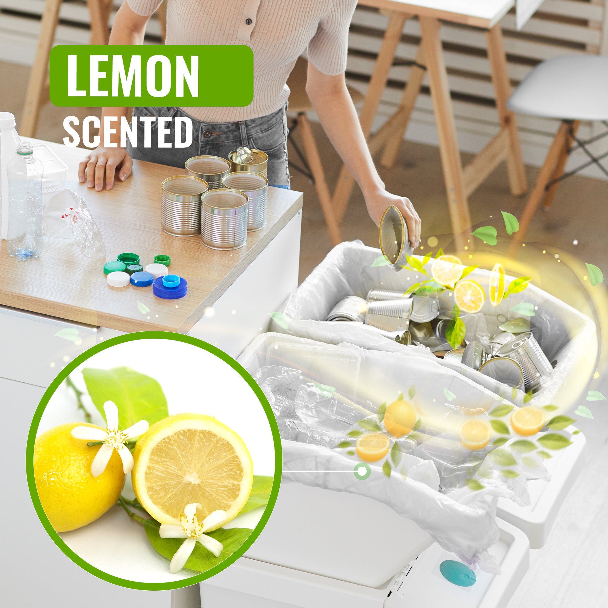 EcoBag - White Kitchen Drawstring Bin Liner - 60L - 28 Micron - Durable, Brabantia Compatible, Eco-Friendly, Tear Resistant, Clear Recycling Bags