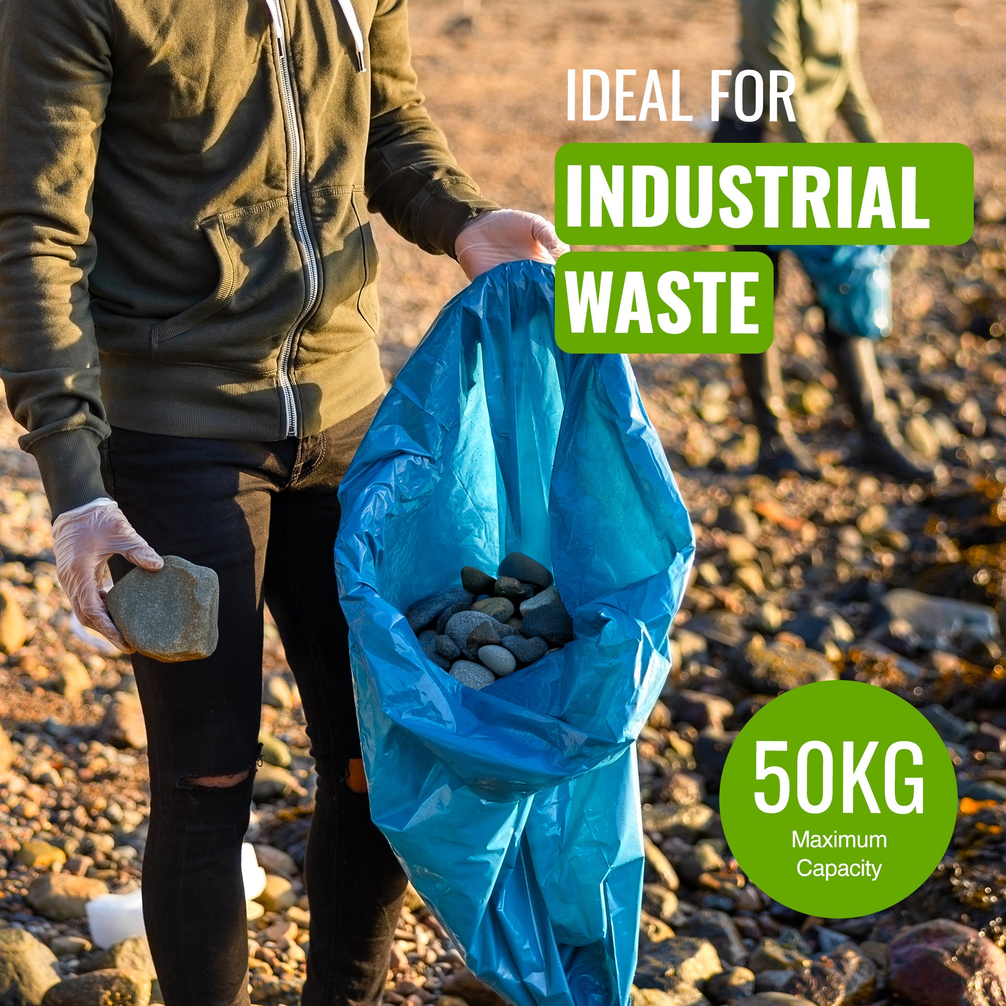 EcoBag - 20 Pack Blue Rubble Bags - 40L - 100 Microns - Recyclable Heavy Duty Bin Bags - Leak Resistant Rubble Sacks for Garden, Builders, Caterers, Kitchen, DIY (508 x 762mm)