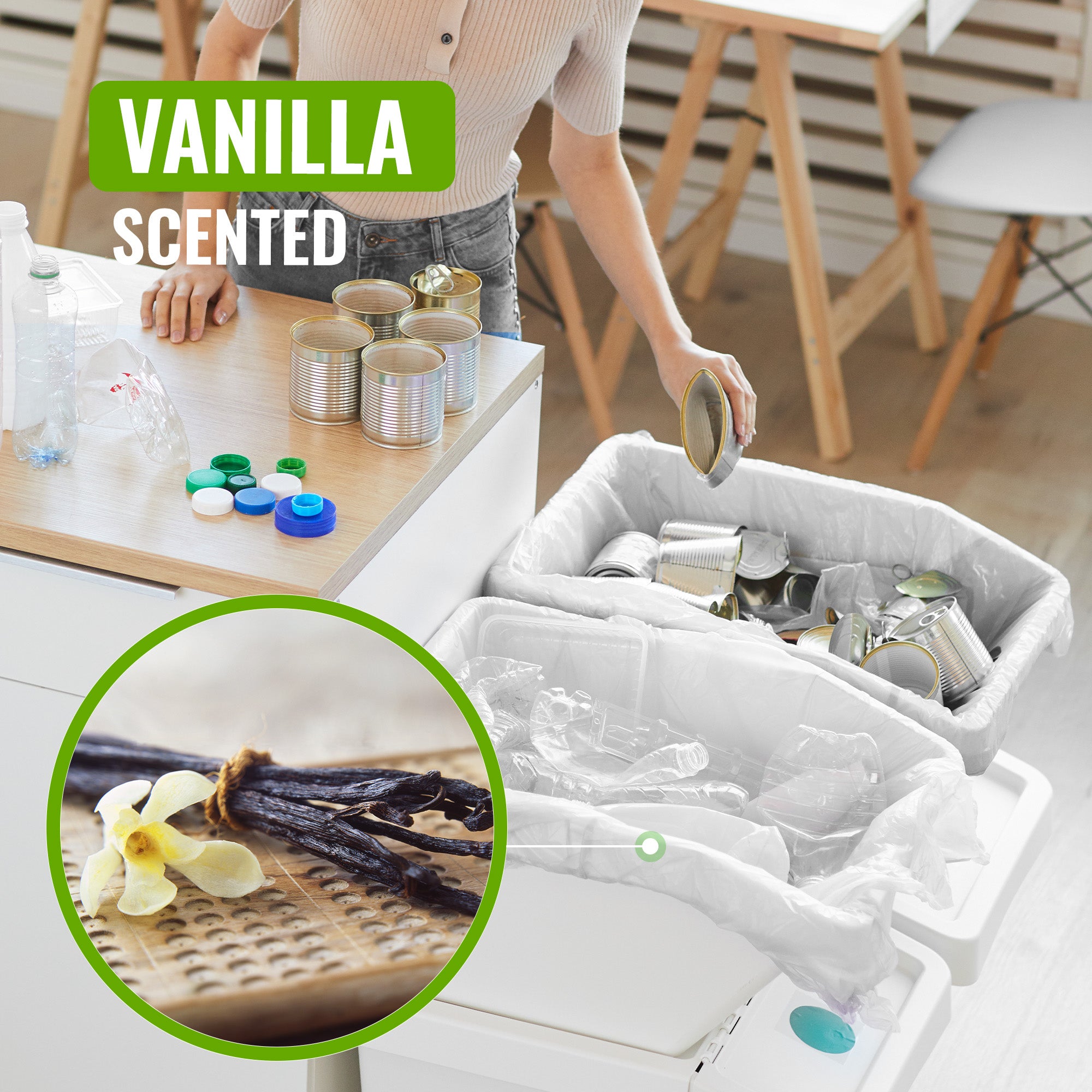 EcoBag - 15 Pack - 16 Micron - Vanilla Scented Ultimate Embossed Kitchen Drawstring Pedal Bin Liners - 50L - Recycled & Eco-Friendly