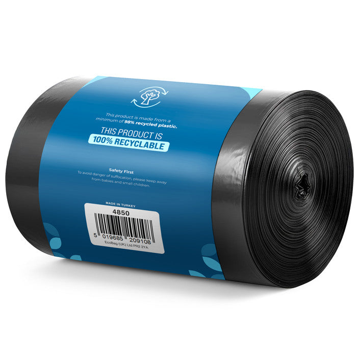 EcoBag - 50 Pack Extra Strong Heavy Duty Refuse Sacks - 50L - 30 Micron - Recyclable Bin Bags, Leak Resistant, Eco-Friendly, Durable Waste Disposal Bags for Household & Commercial Use