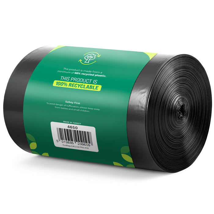 EcoBag - 50 Pack Extra Strong Heavy Duty Refuse Sacks - 50L - 33 Micron - Recyclable Bin Bags, Leak Resistant, Eco-Friendly, Durable Waste Disposal Bags for Household & Commercial Use