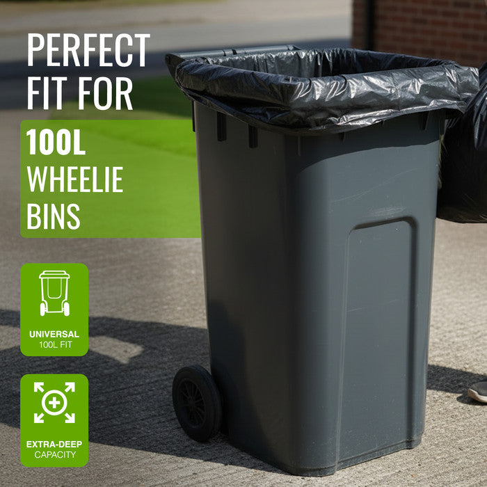 EcoBag - 50 Pack Extra Strong Heavy Duty Refuse Sacks - Recyclable Bin Bags, Leak Resistant, Eco-Friendly, Durable Waste Disposal Bags for Household & Commercial Use - 35 Micron - 100L